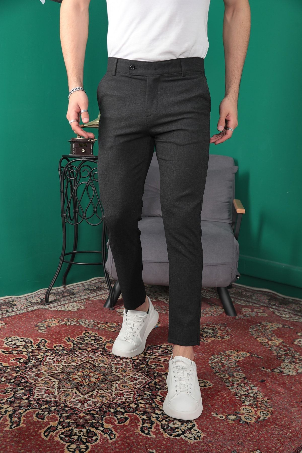 Erkek Italyan Kesim Slim Fit En Boy Likralı Bilek Boy Esnek Kumaş Pantolon
