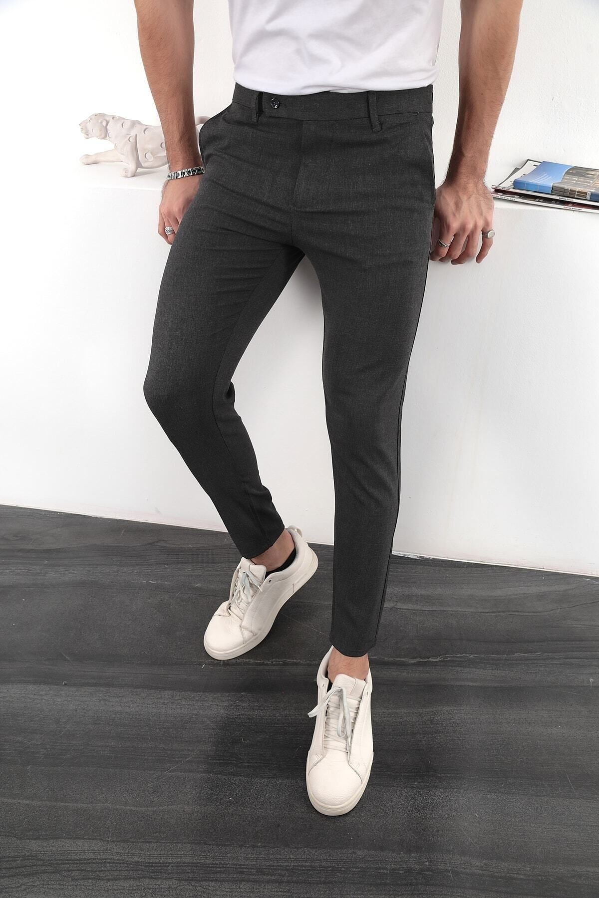 Erkek Slim Fit Likralı Bilek Boy Italyan Kesim Kumaş Pantolon