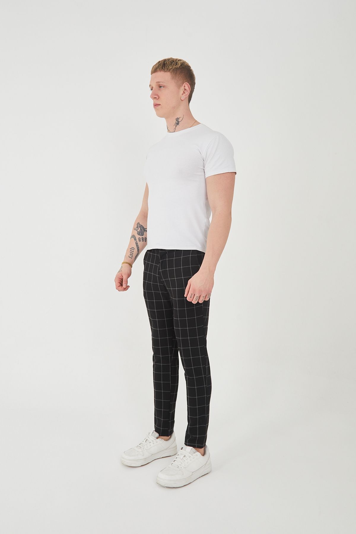 Erkek Italyan Kesim Ekose Detaylı Slim Fit Likralı Kumaş Pantolon EPL-009