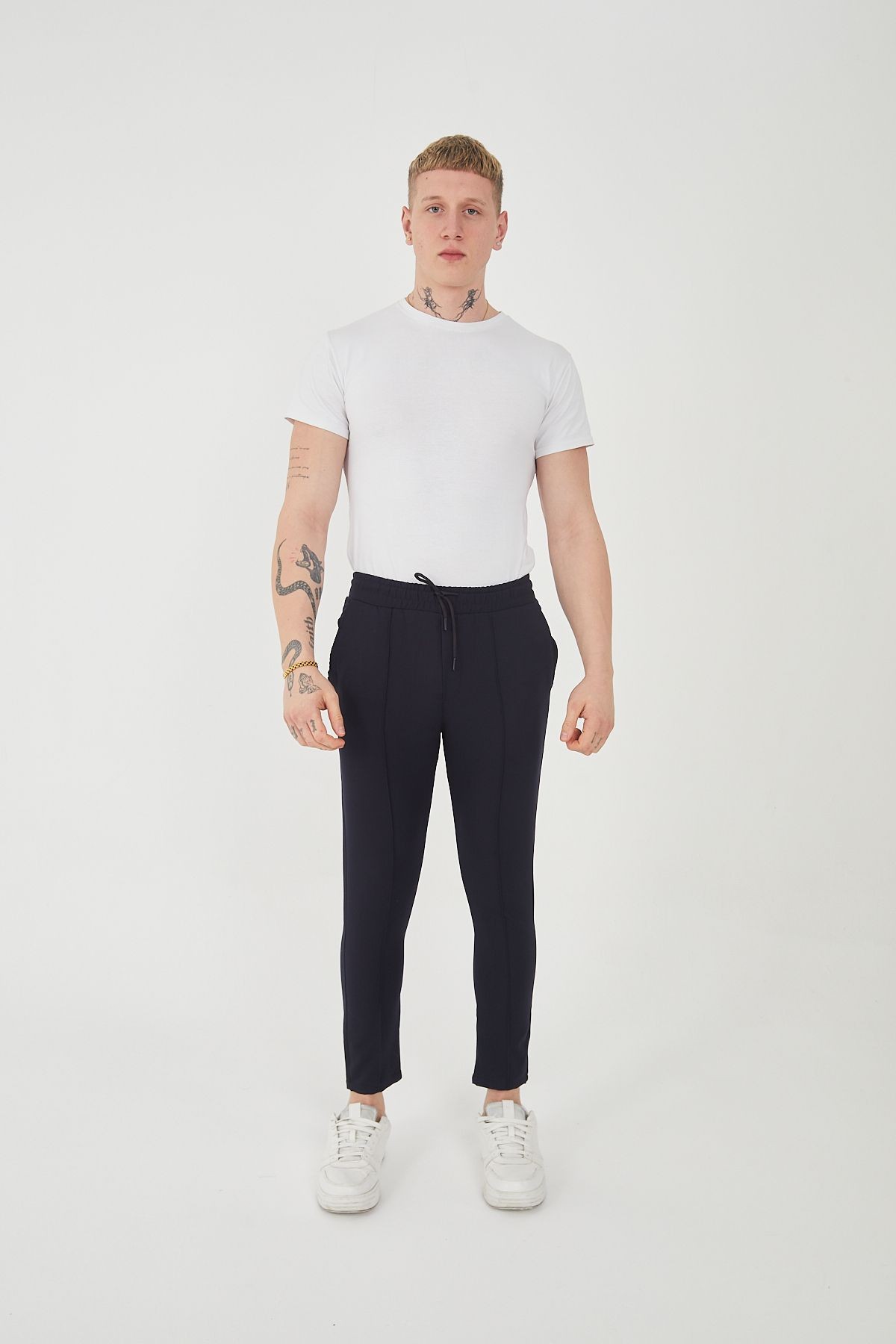 Unisex Şeritli Yandan Cepli Beli Lastikli Polyester Likralı Jogger Pantolon