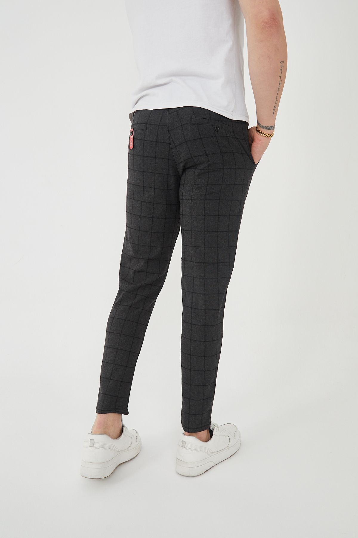 Erkek Italyan Kesim Ekose Detaylı Slim Fit Likralı Kumaş Pantolon EPL-009