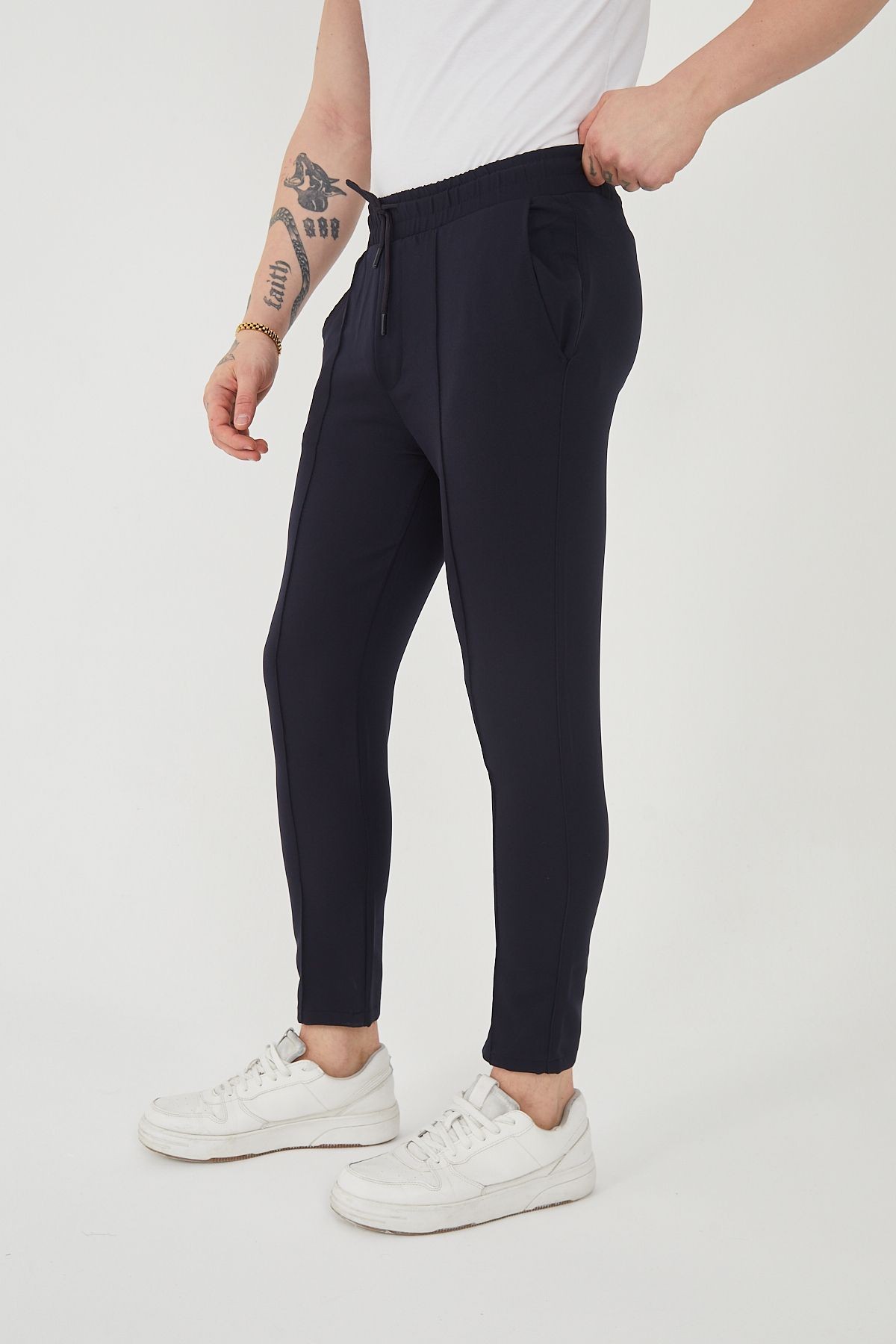 Unisex Şeritli Yandan Cepli Beli Lastikli Polyester Likralı Jogger Pantolon