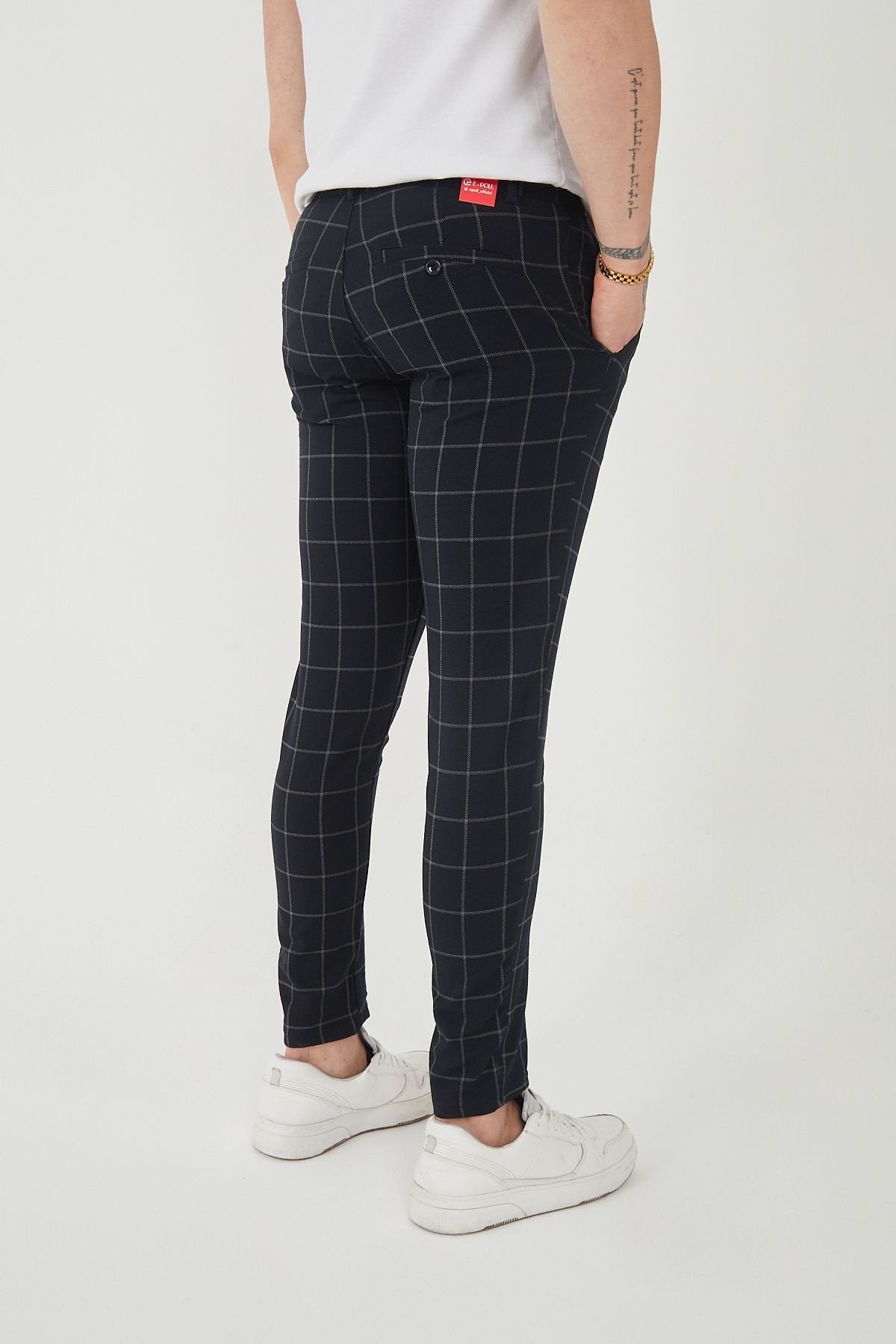 Erkek Italyan Kesim Ekose Detaylı Slim Fit Likralı Kumaş Pantolon EPL-009