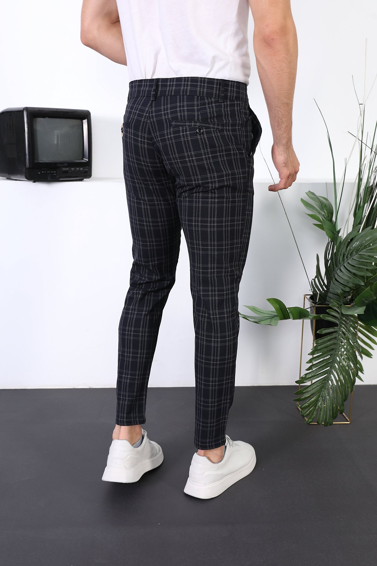 Erkek Ekose Yeni Dizayn Slim Fit Likralı Kumaş Pantolon