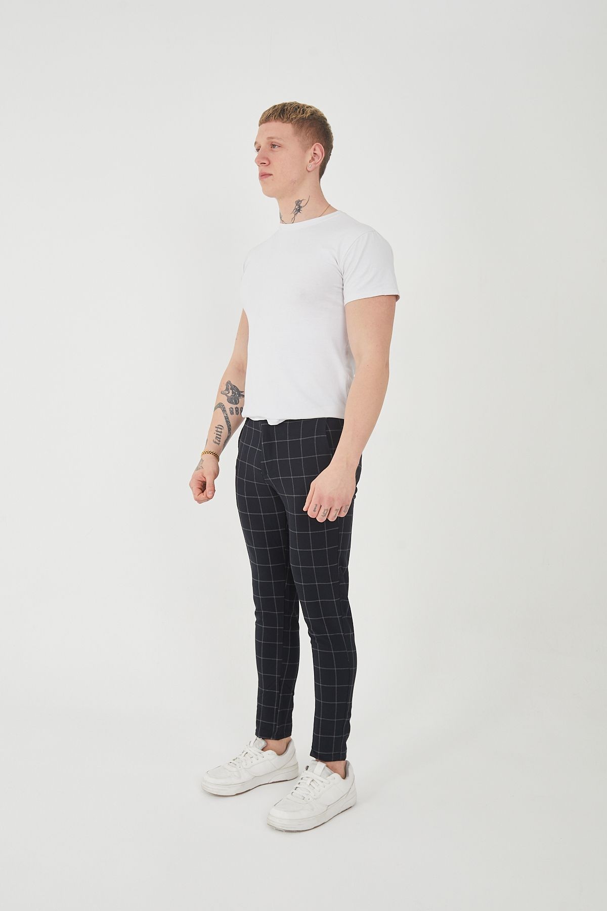 Erkek Italyan Kesim Ekose Detaylı Slim Fit Likralı Kumaş Pantolon EPL-009