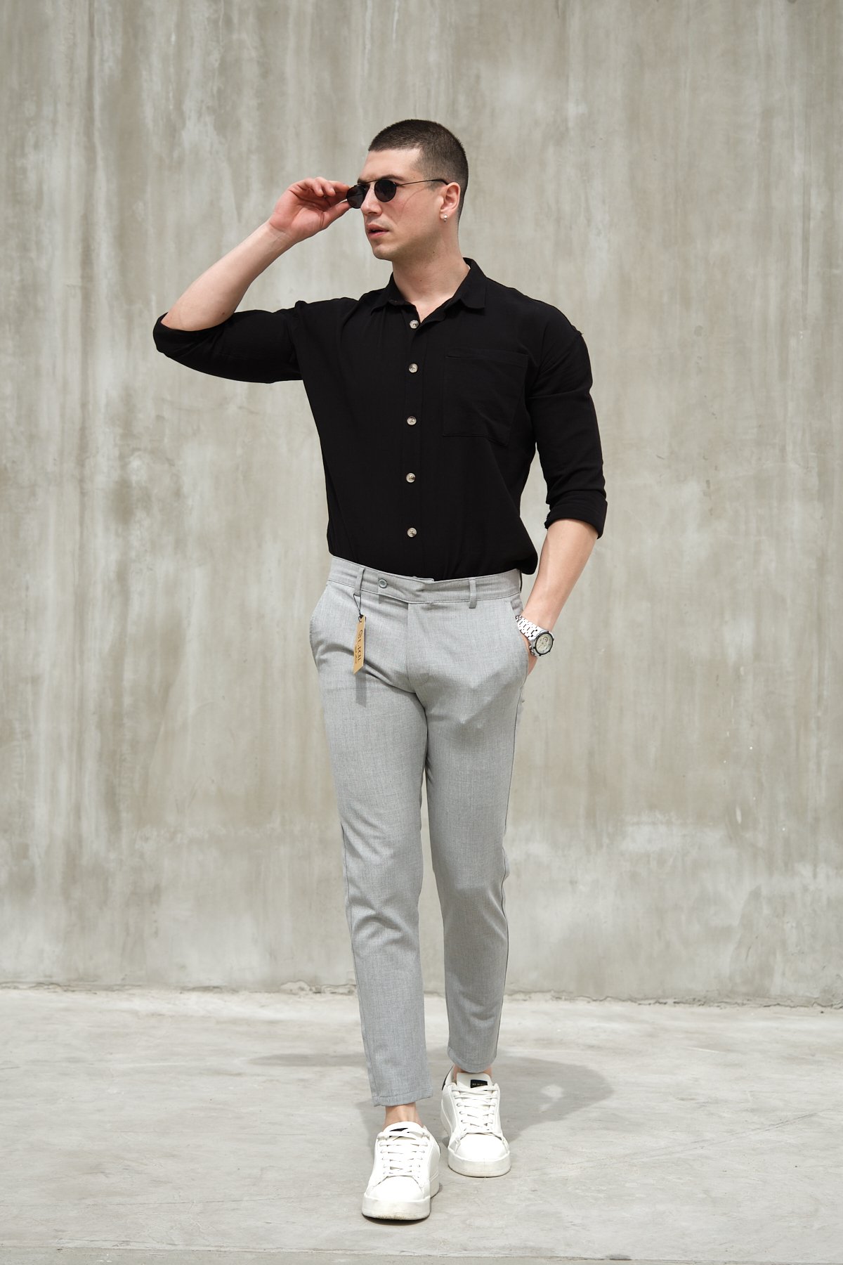Erkek Italyan Kesim Slim Fit Kaliteli Esnek Likralı Kumaş Pantolon EPL-011 - açık gri/taş
