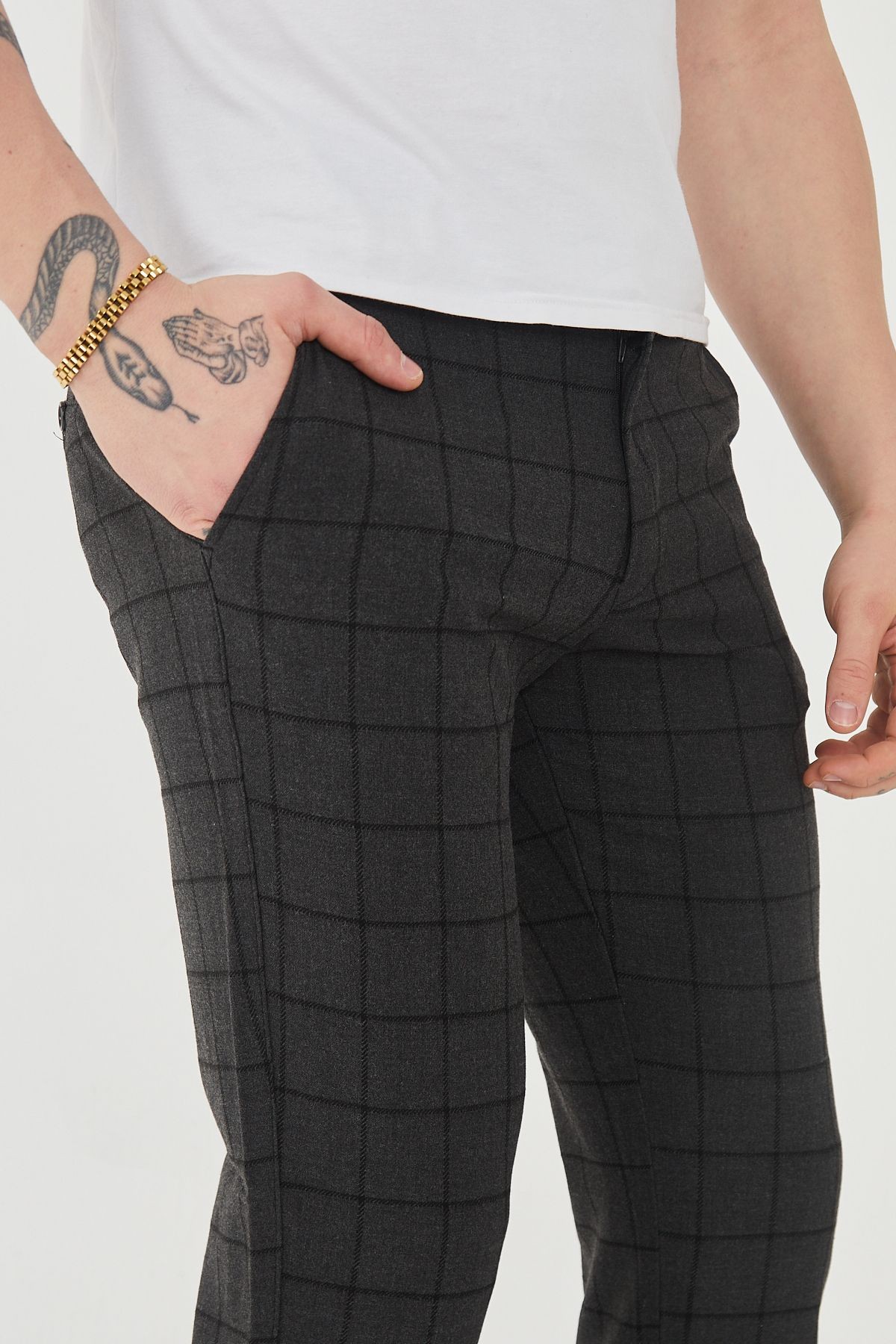 Erkek Italyan Kesim Ekose Detaylı Slim Fit Likralı Kumaş Pantolon EPL-009