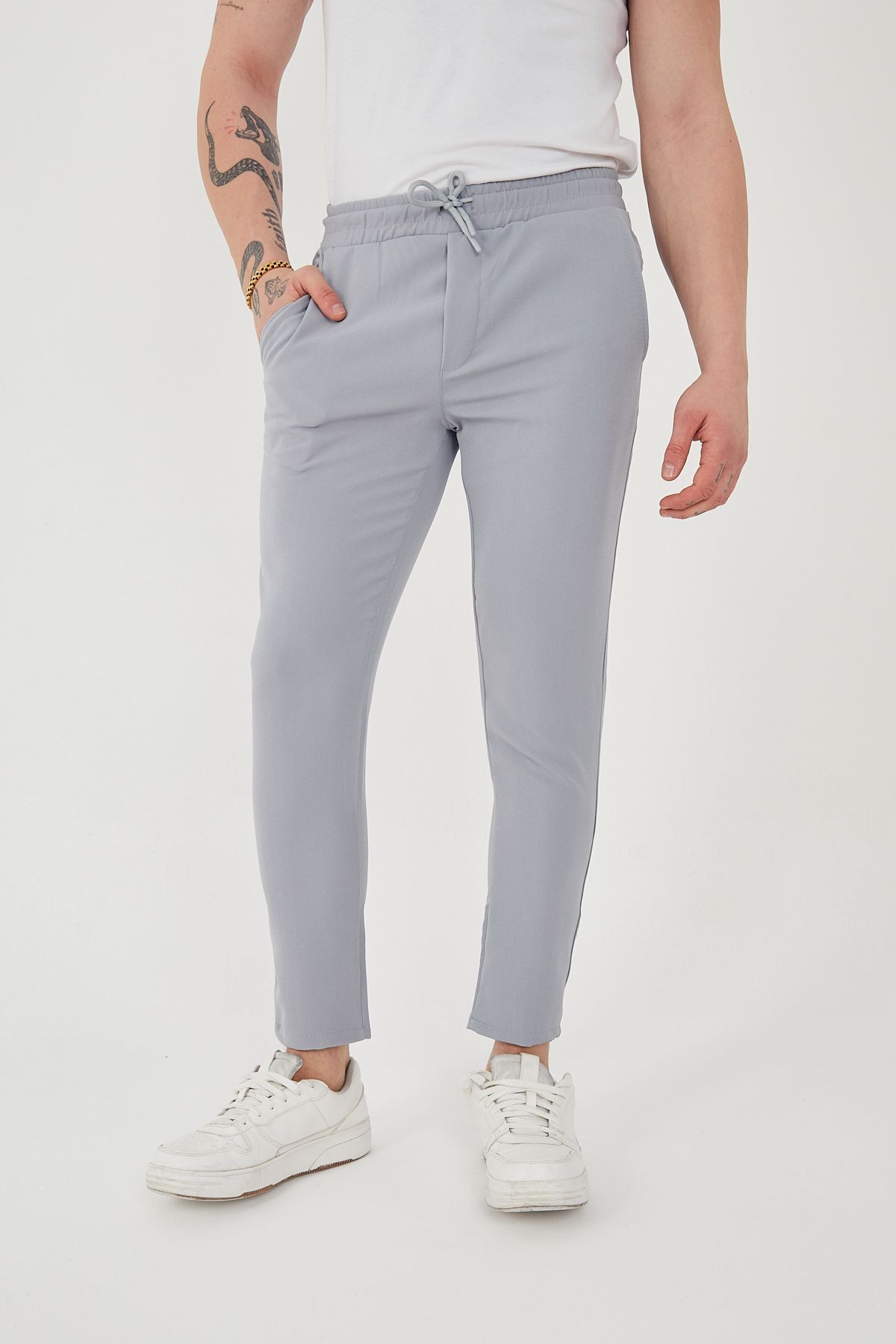 Unisex Beli Lastikli Yandan Cepli Likralı Jogger Pantolon