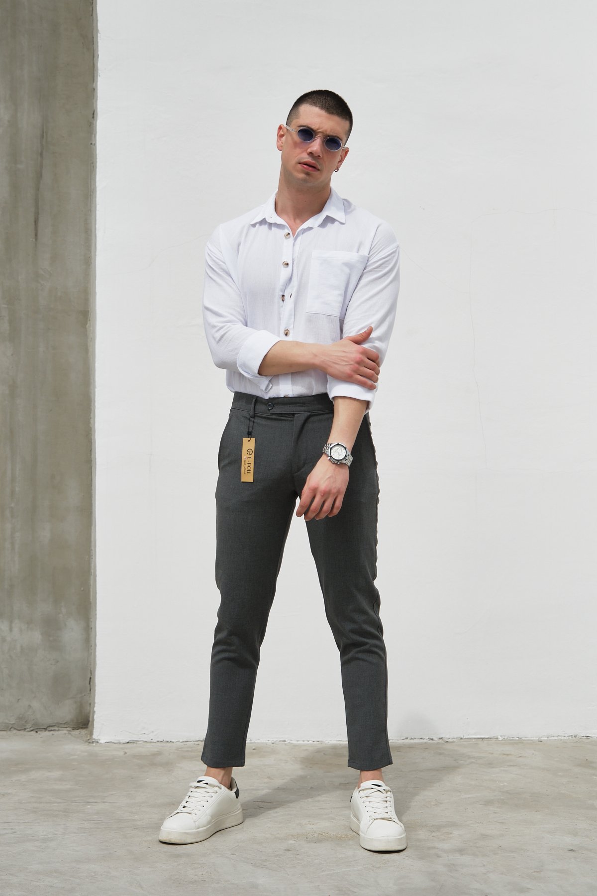 Erkek Italyan Kesim Slim Fit Kaliteli Esnek Likralı Kumaş Pantolon EPL-011 - gri
