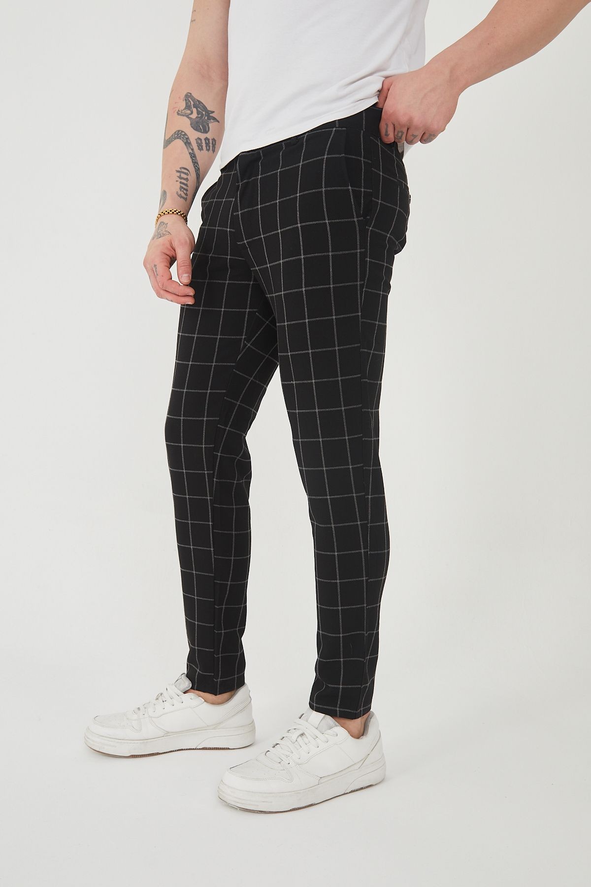 Erkek Italyan Kesim Ekose Detaylı Slim Fit Likralı Kumaş Pantolon EPL-009