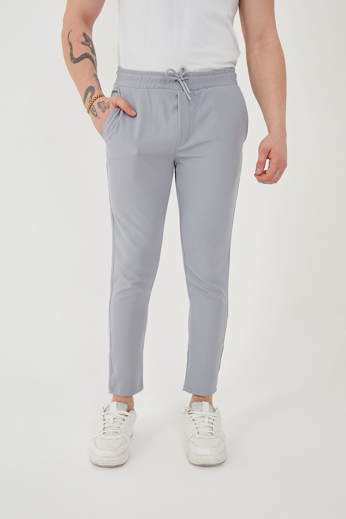 Unisex Beli Lastikli Yandan Cepli Likralı Jogger Pantolon