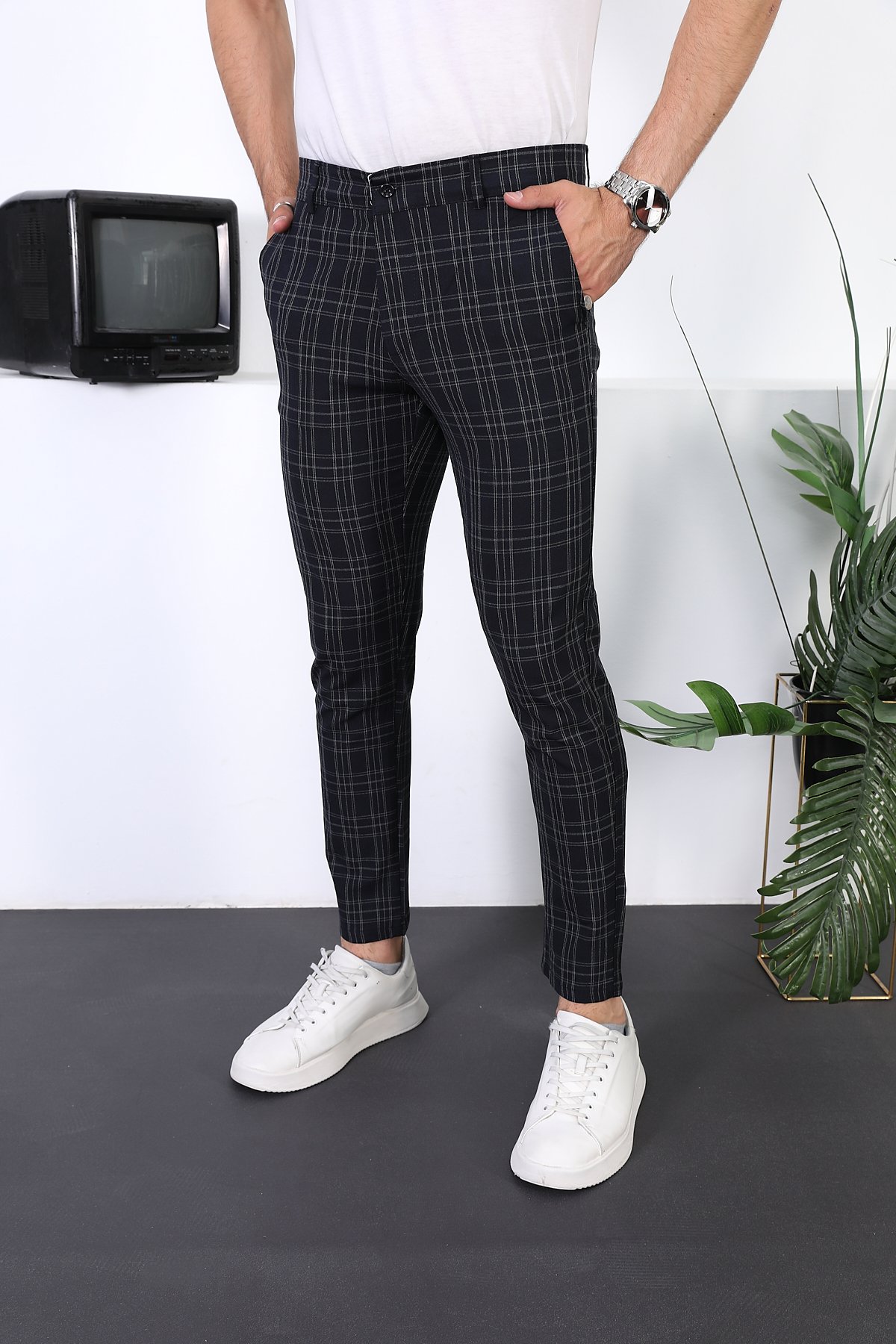 Erkek Ekose Yeni Dizayn Slim Fit Likralı Kumaş Pantolon