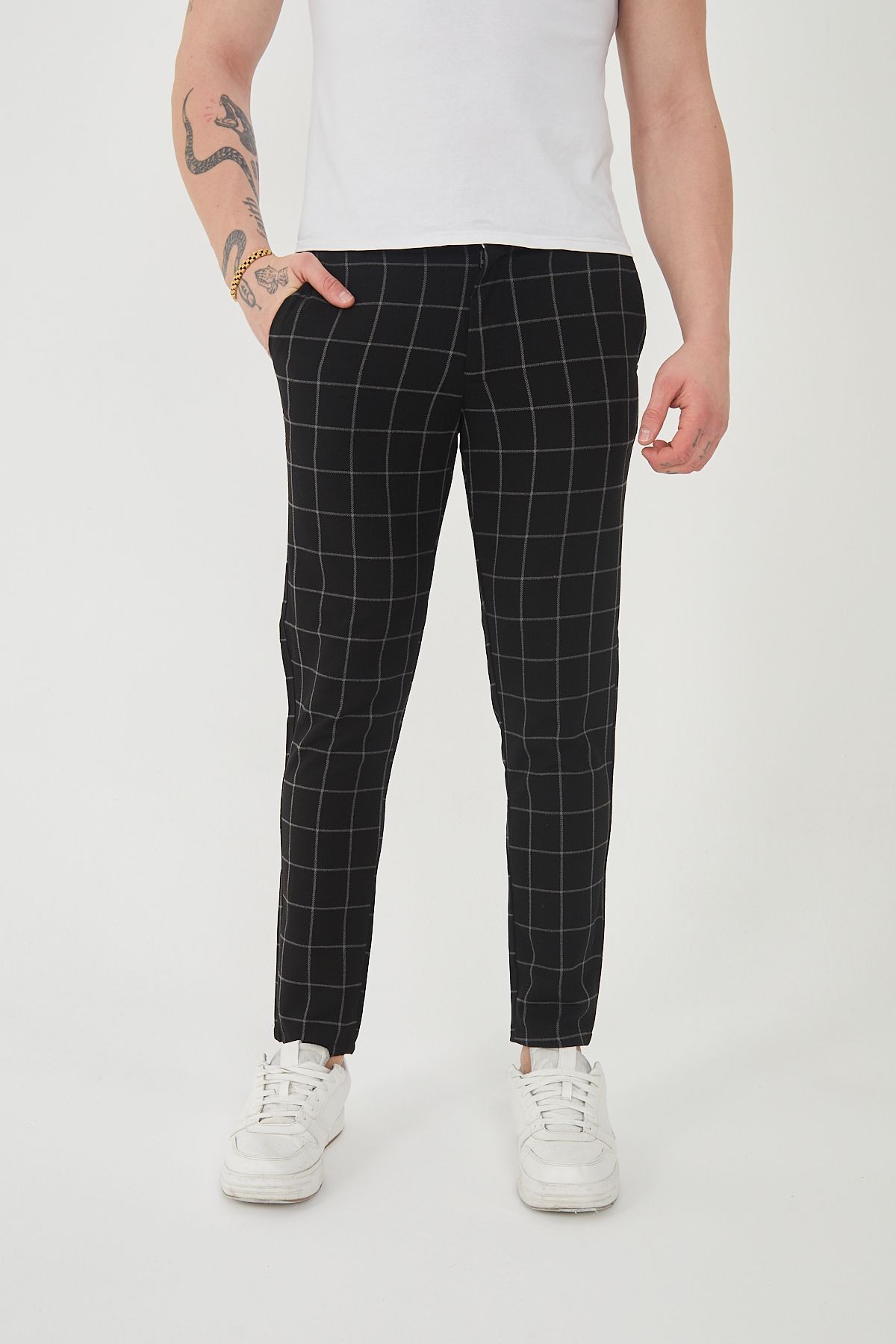 Erkek Italyan Kesim Ekose Detaylı Slim Fit Likralı Kumaş Pantolon EPL-009