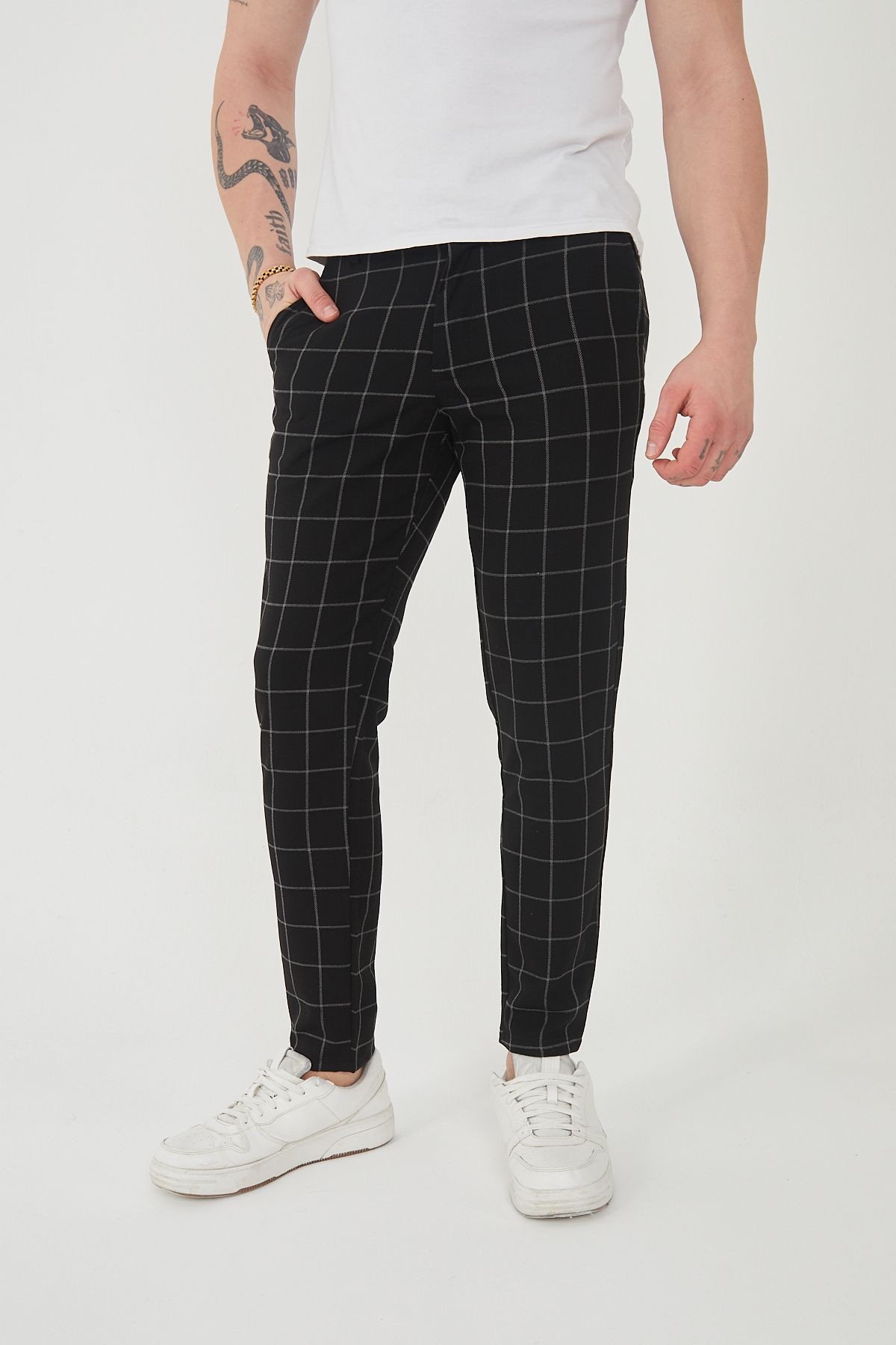 Erkek Italyan Kesim Ekose Detaylı Slim Fit Likralı Kumaş Pantolon EPL-009