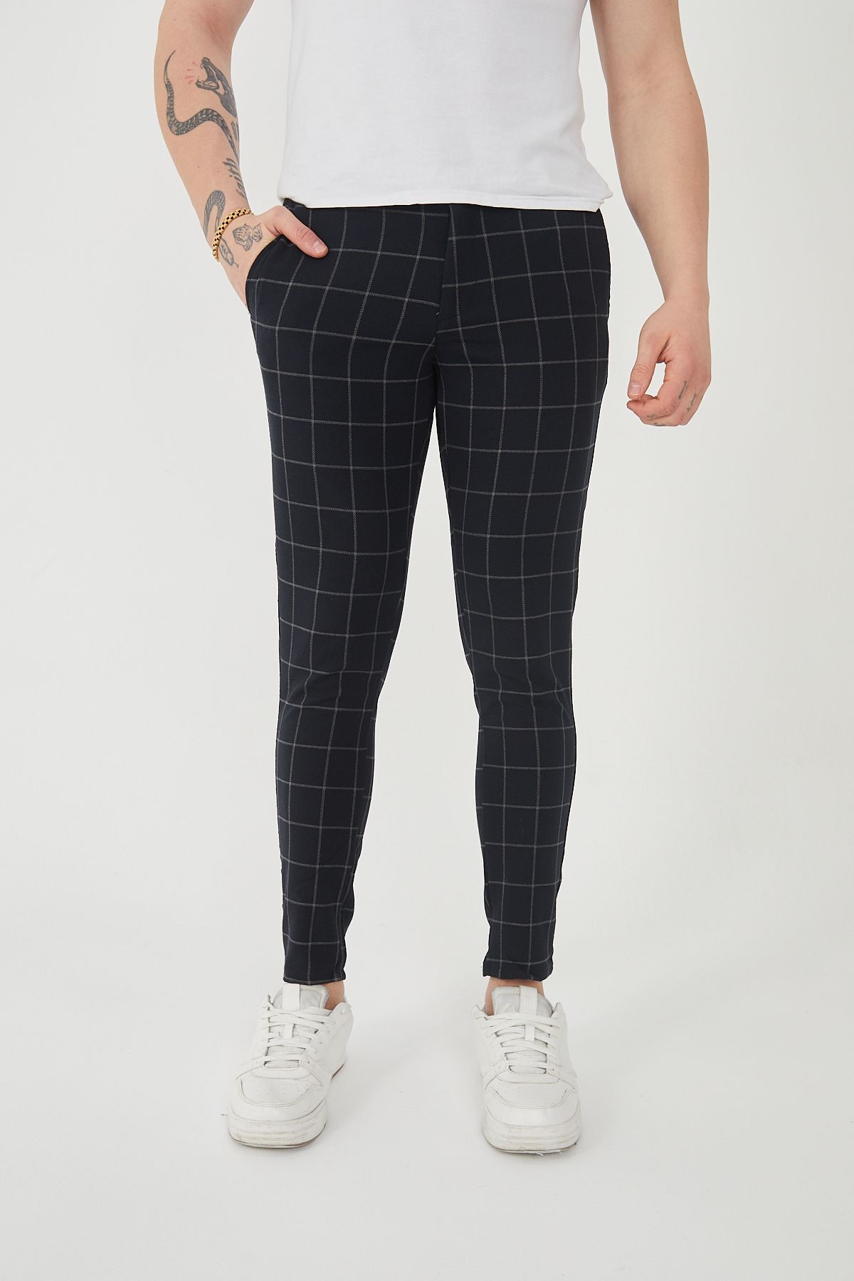 Erkek Italyan Kesim Ekose Detaylı Slim Fit Likralı Kumaş Pantolon EPL-009