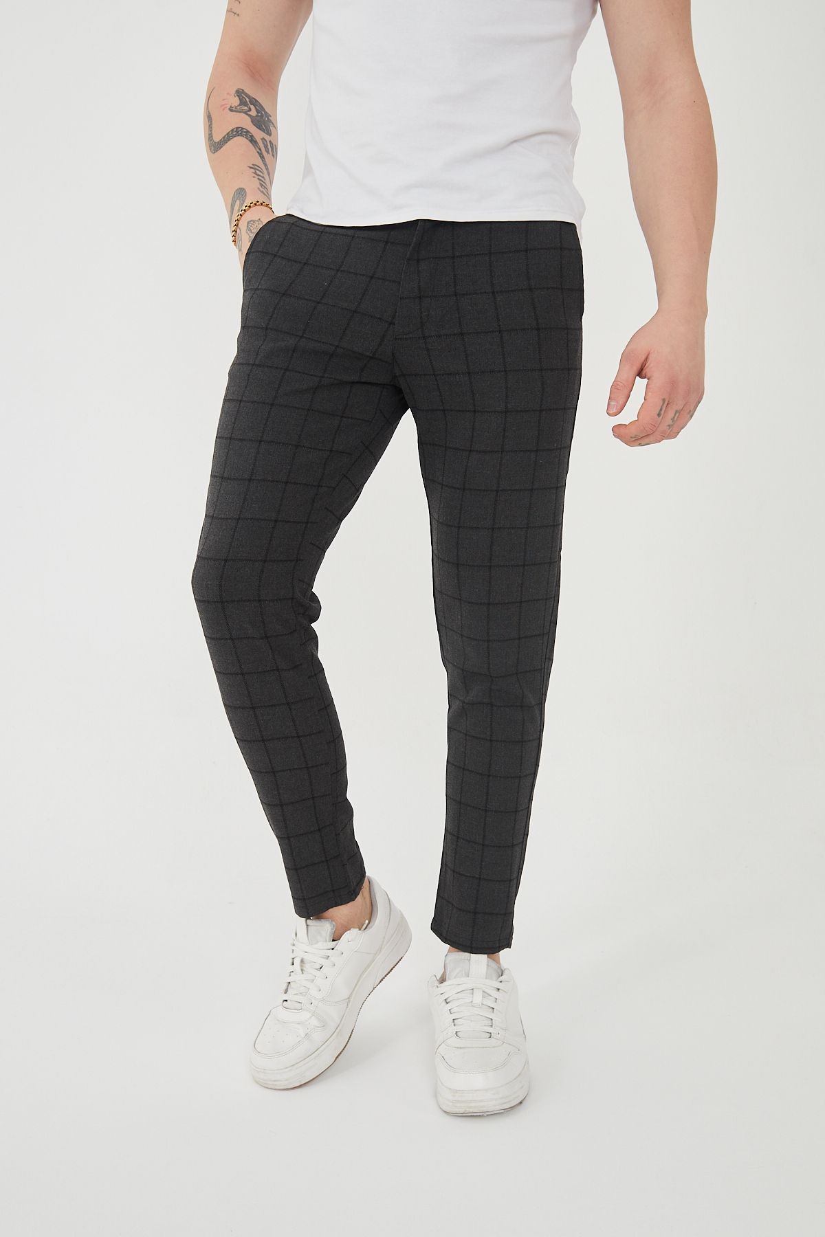 Erkek Italyan Kesim Ekose Detaylı Slim Fit Likralı Kumaş Pantolon EPL-009
