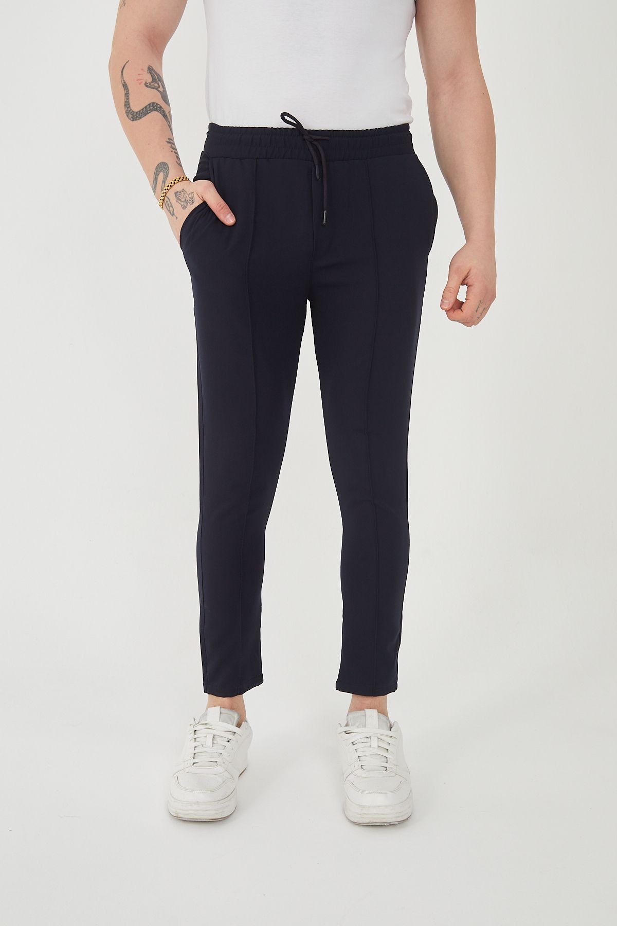 Unisex Şeritli Yandan Cepli Beli Lastikli Polyester Likralı Jogger Pantolon