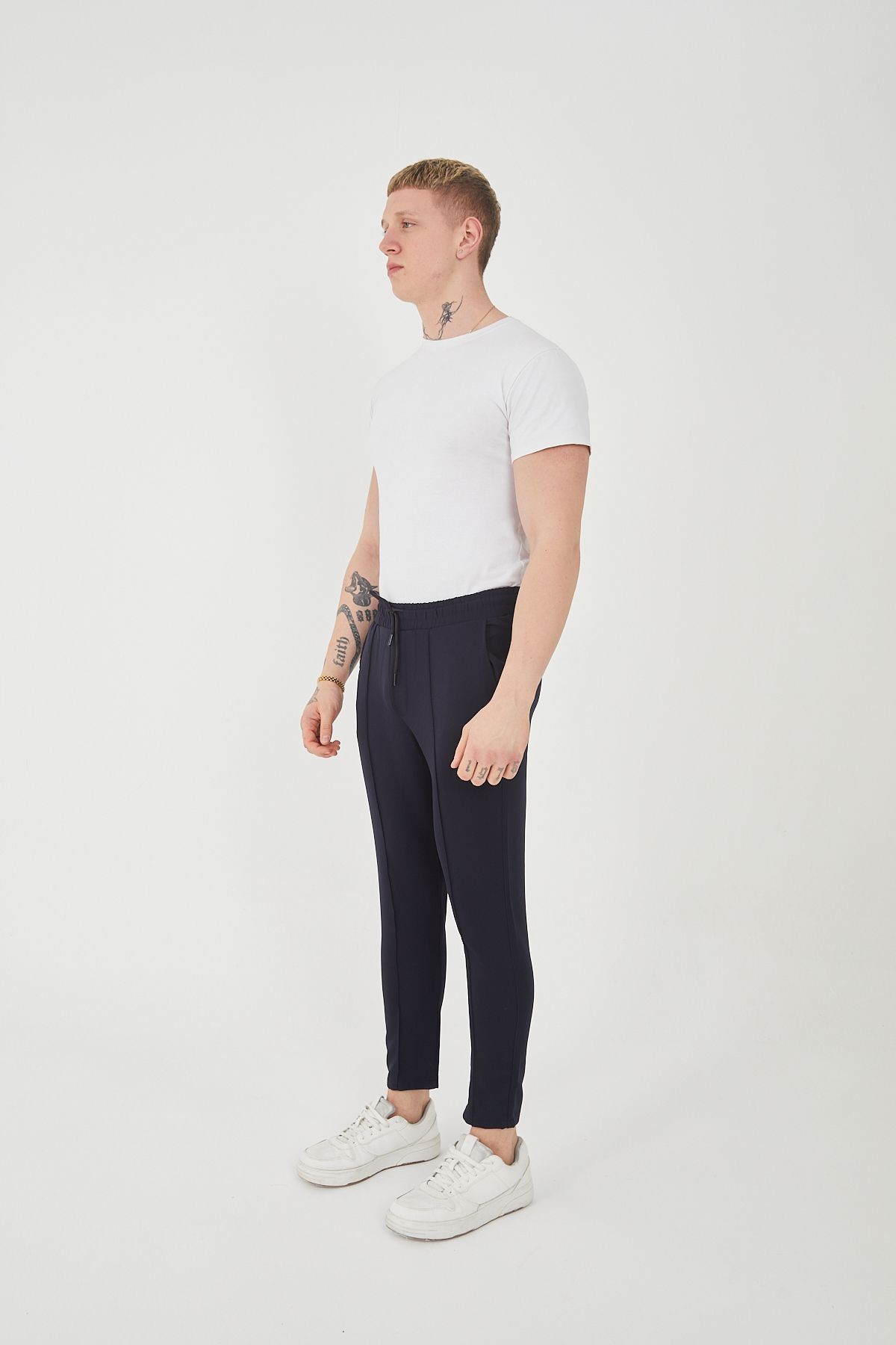 Unisex Şeritli Yandan Cepli Beli Lastikli Polyester Likralı Jogger Pantolon