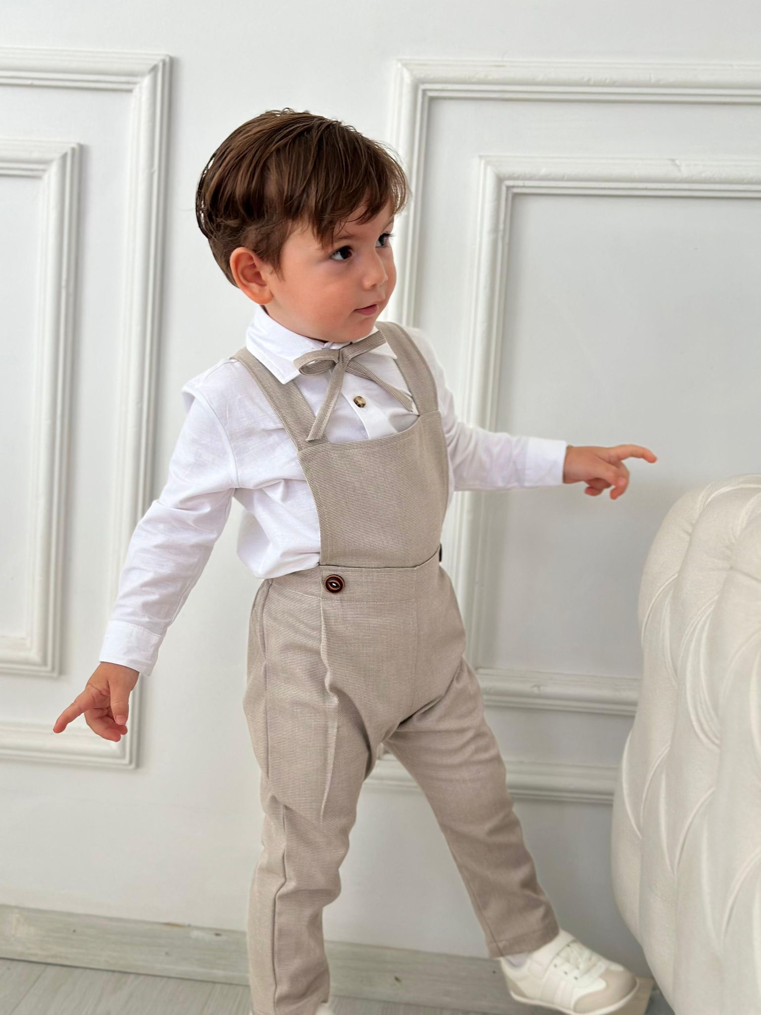 Bej Bahçıvan Model Gömlekli Erkek Bebek Çocuk Takım
