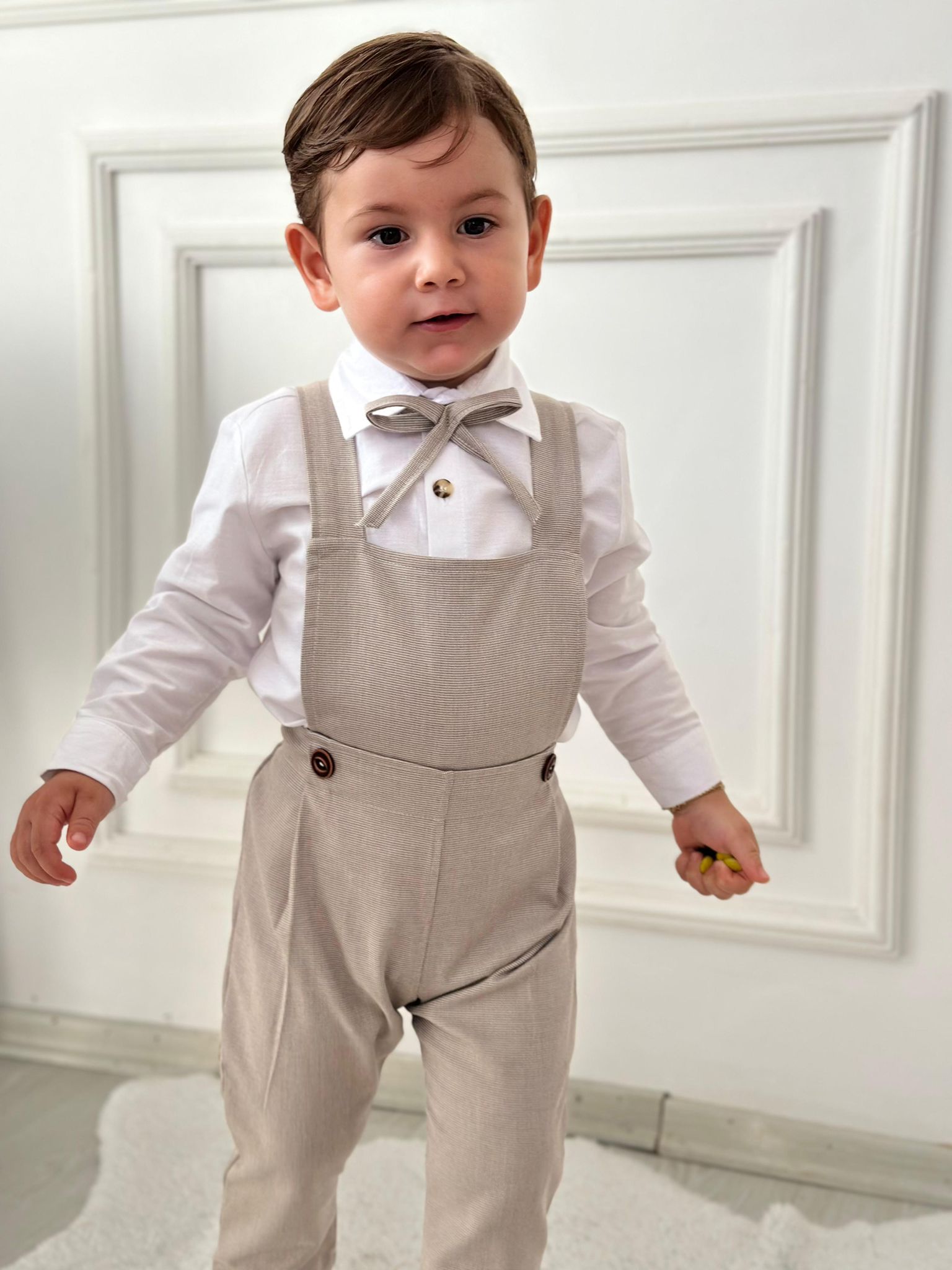 Bej Bahçıvan Model Gömlekli Erkek Bebek Çocuk Takım