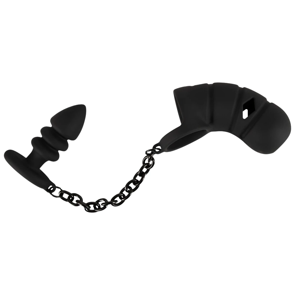 Zincirli Penis Kafesi ve Anal Tıkaç Seti - Cock Cage With Butt Anal Plug