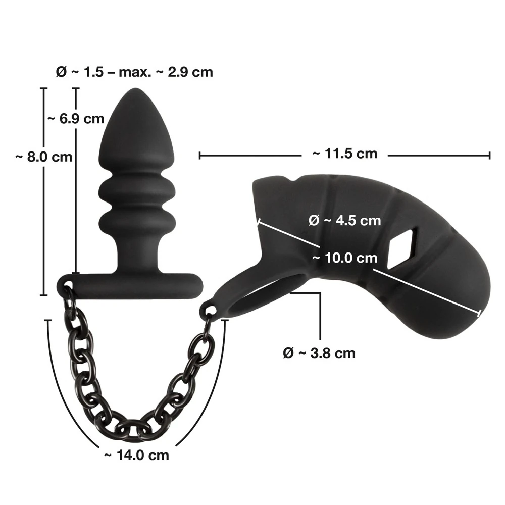 Zincirli Penis Kafesi ve Anal Tıkaç Seti - Cock Cage With Butt Anal Plug