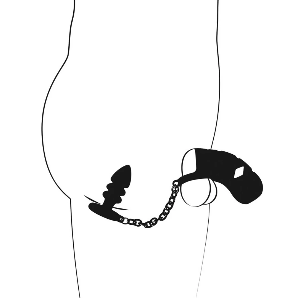 Zincirli Penis Kafesi ve Anal Tıkaç Seti - Cock Cage With Butt Anal Plug