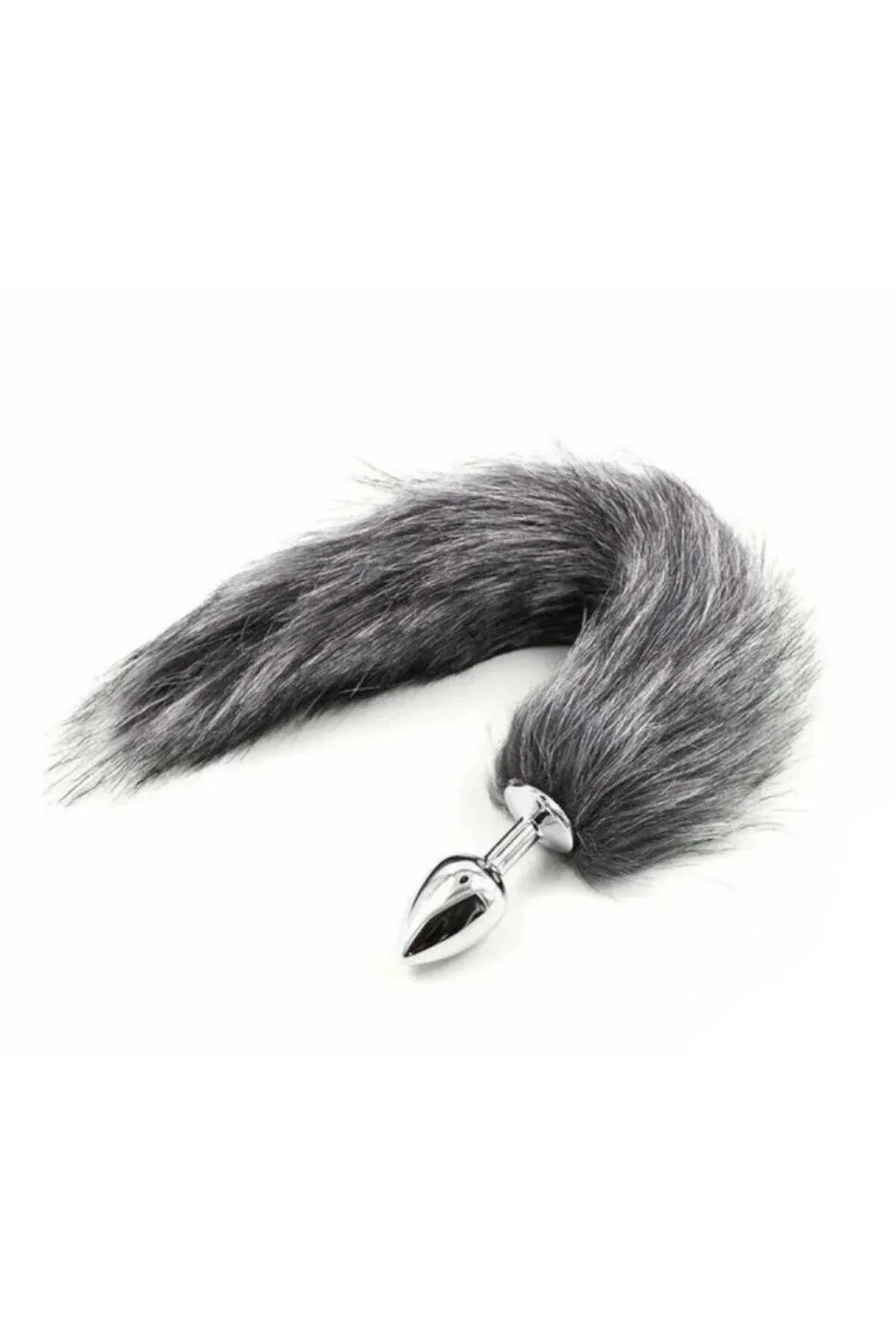 Tilki Kuyruğu Paslanmaz Çelik Anal Plug – 40 cm - Gri image