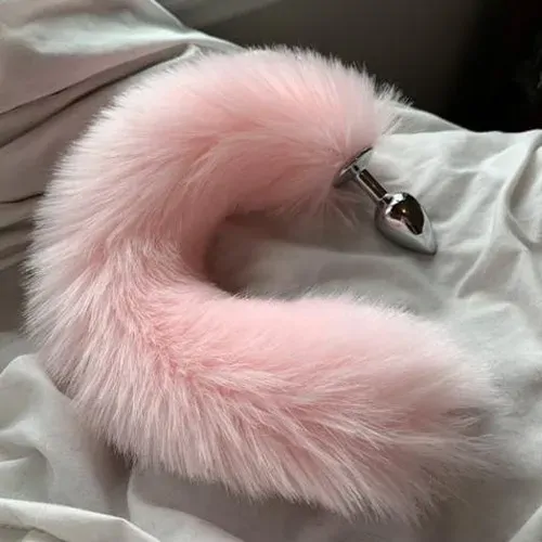 Tilki Kuyruğu Paslanmaz Çelik Anal Plug – 40 cm - Pembe image