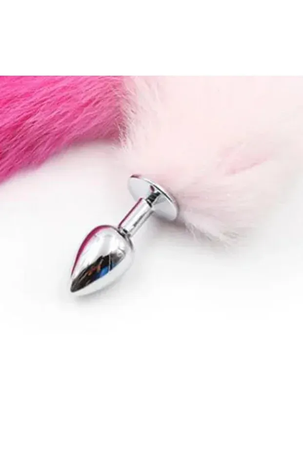 Tilki Kuyruğu Paslanmaz Çelik Anal Plug – 40 cm - Ombre Pembe image