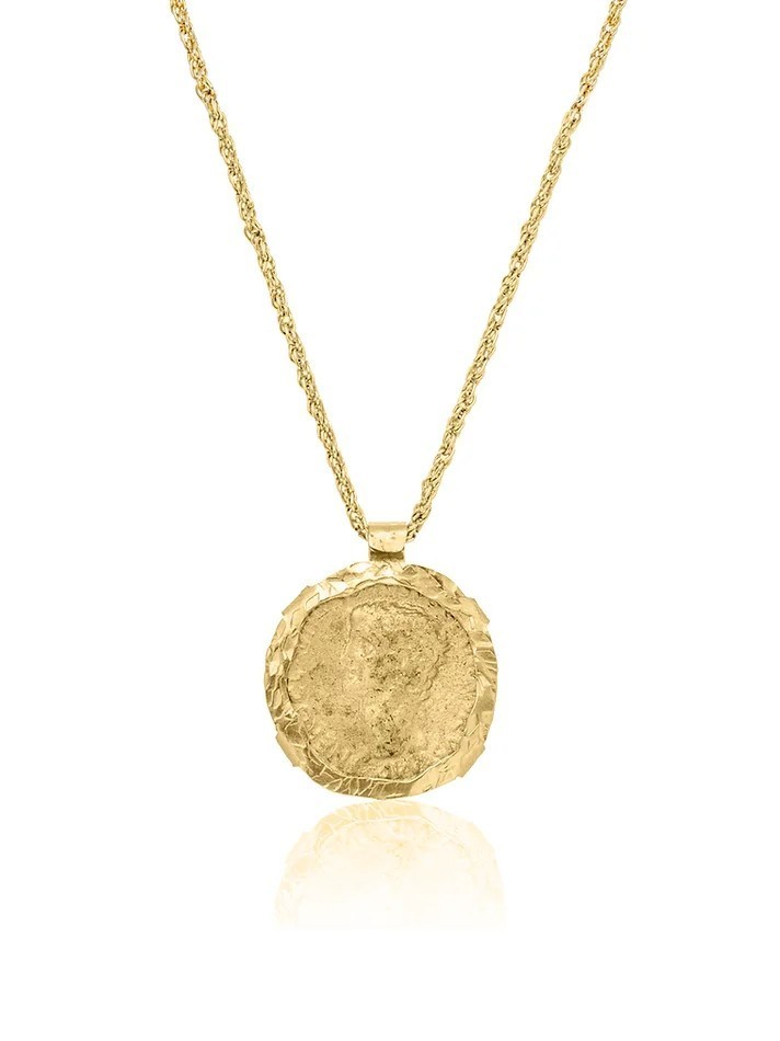 Gold Plated Bronze Caesar Coin Necklace