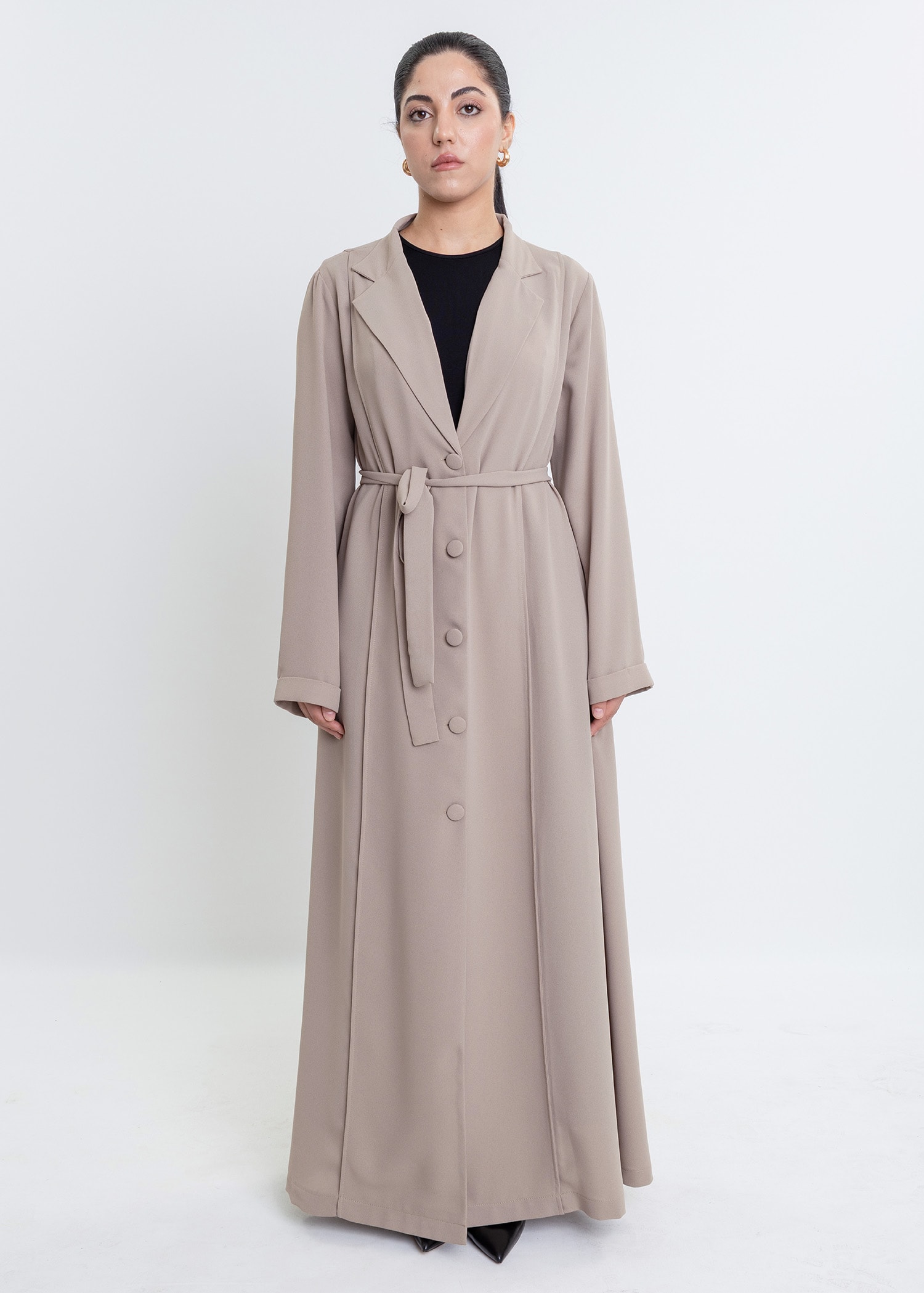 Revna Atelier Luna Kaplama Düğmeli Taş Rengi Ferace