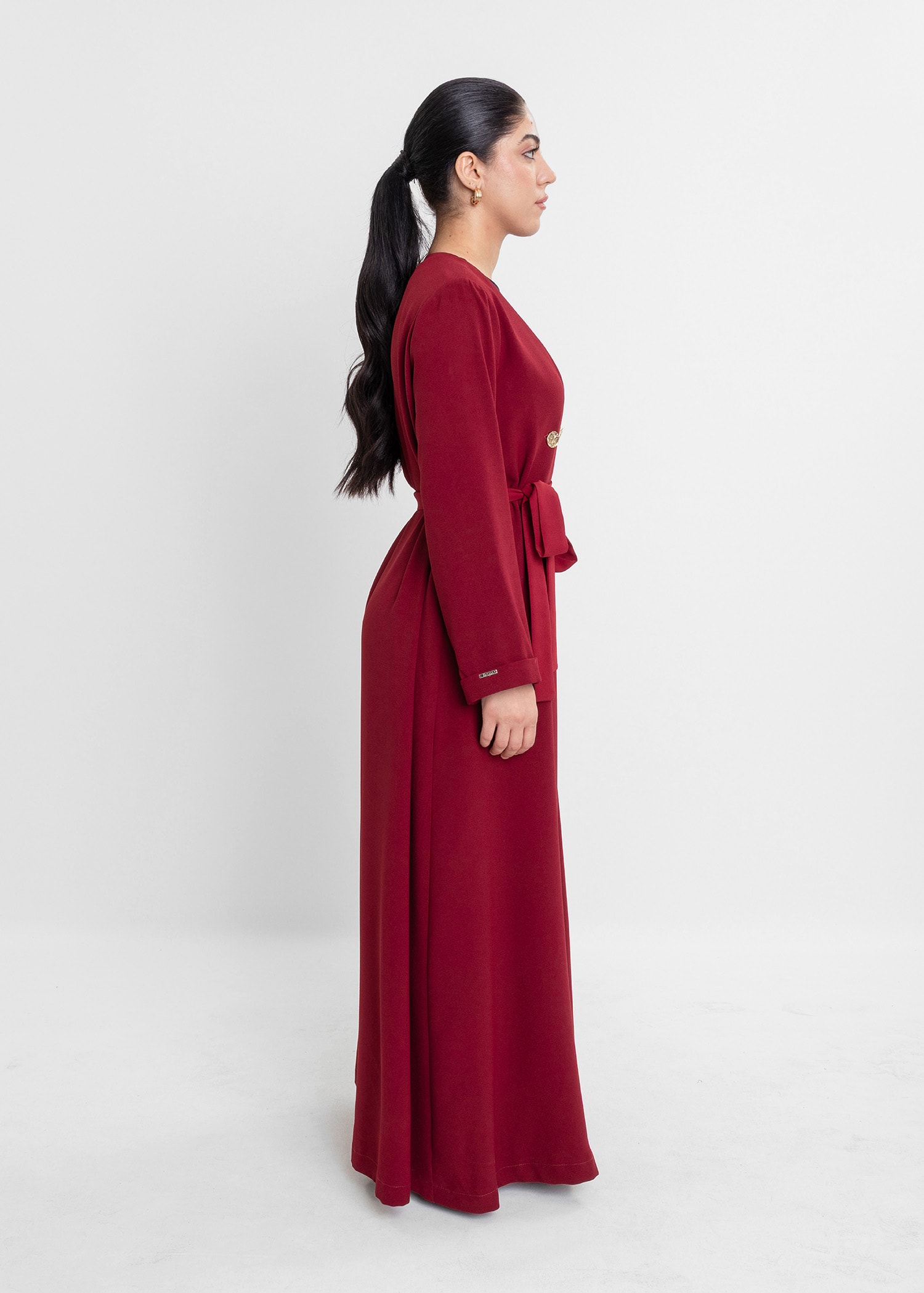 Revna Atelier Liza Kruvaze Gold Düğmeli Bordo Ferace