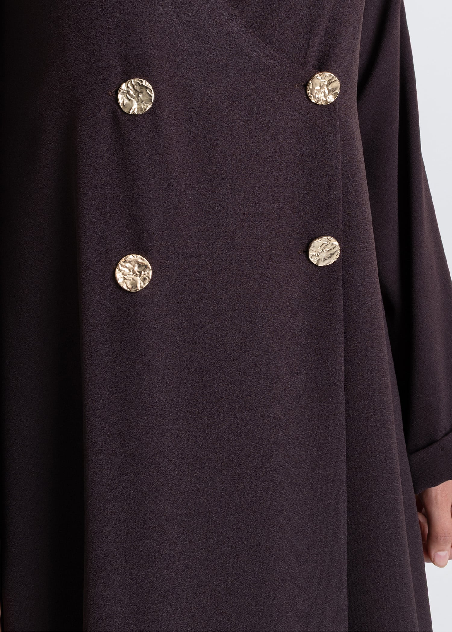 Revna Atelier Liza Kruvaze Gold Düğmeli Kahverengi Ferace