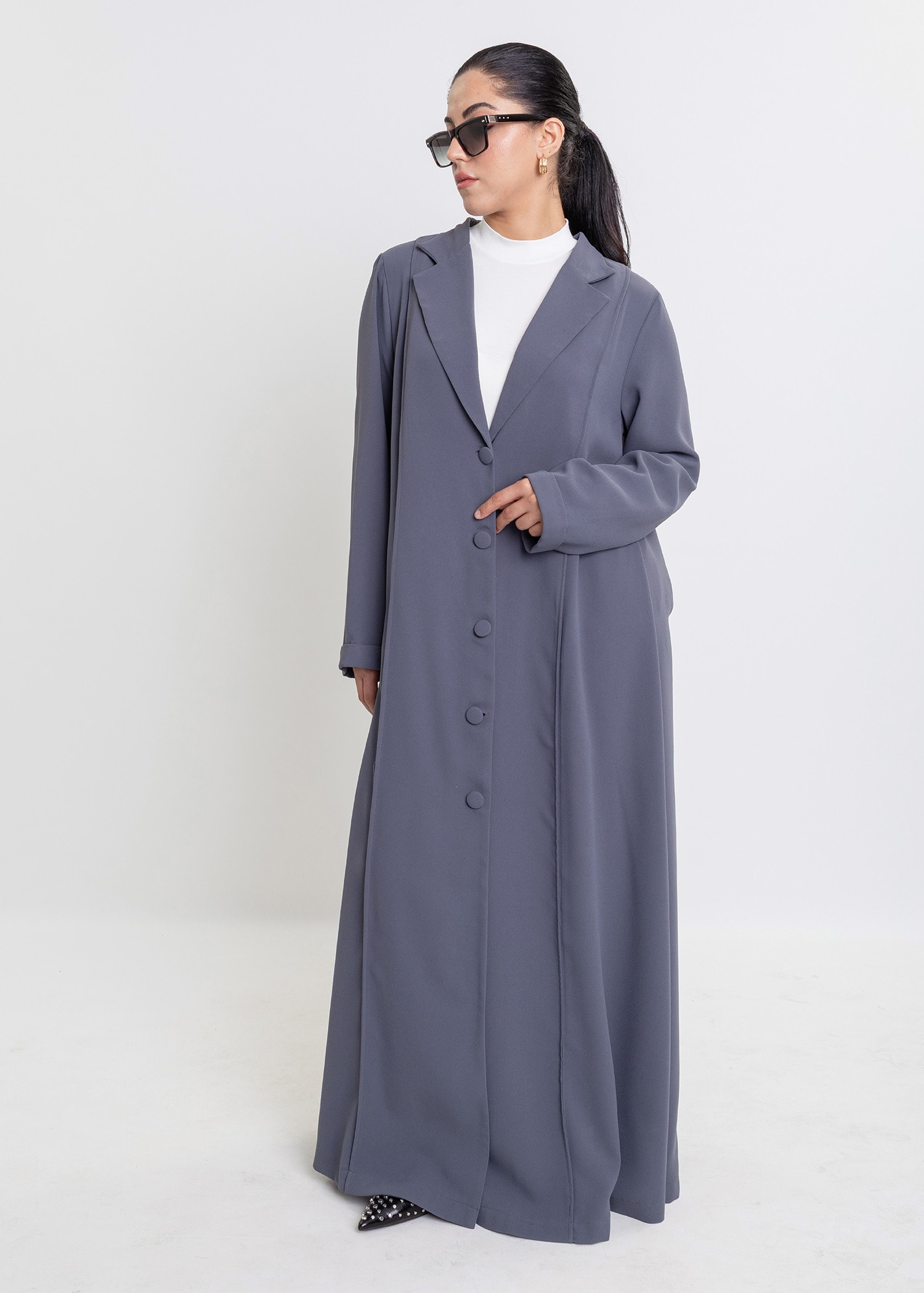 Revna Atelier Luna Kaplama Düğmeli Füme Ferace