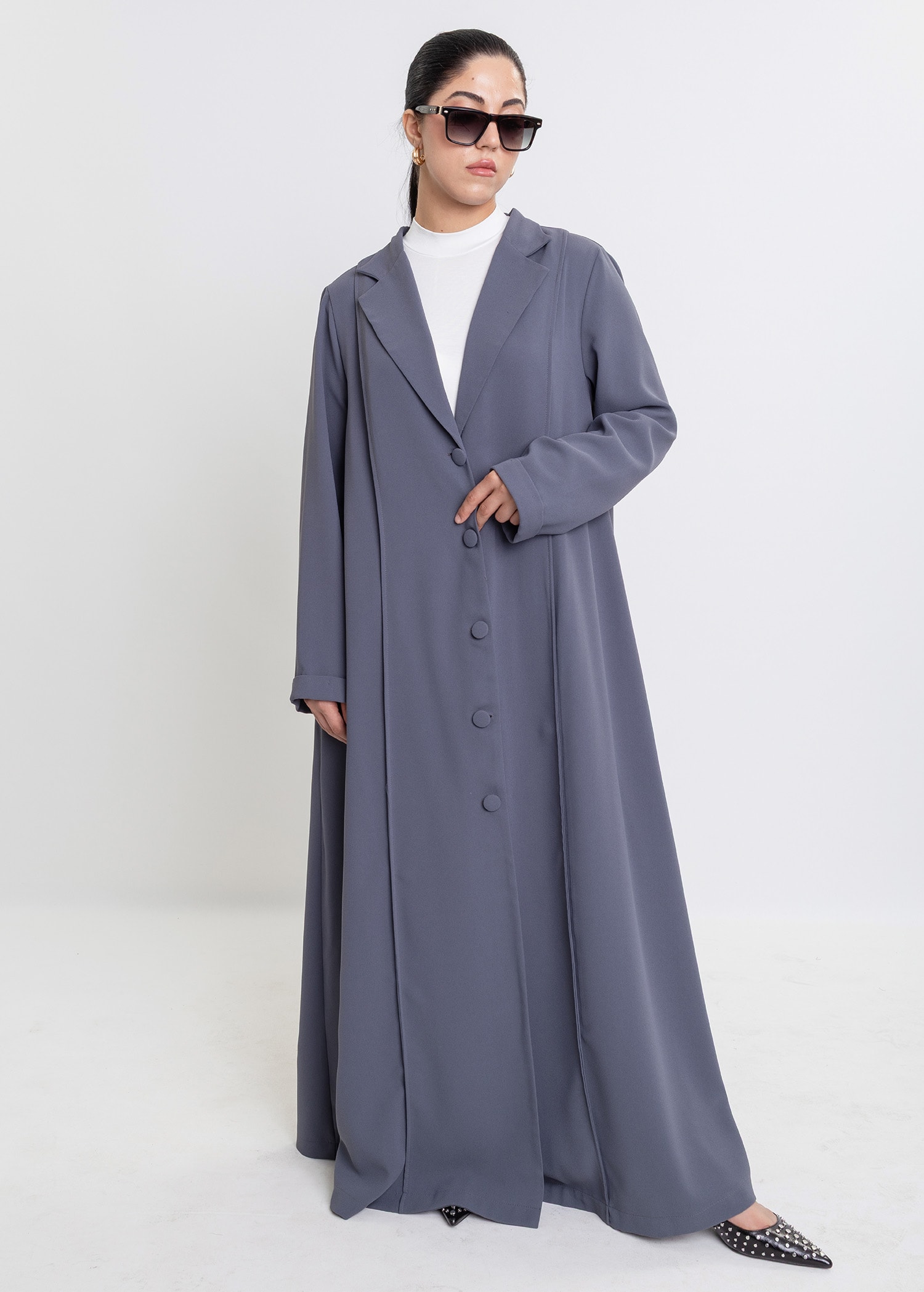 Revna Atelier Luna Kaplama Düğmeli Füme Ferace