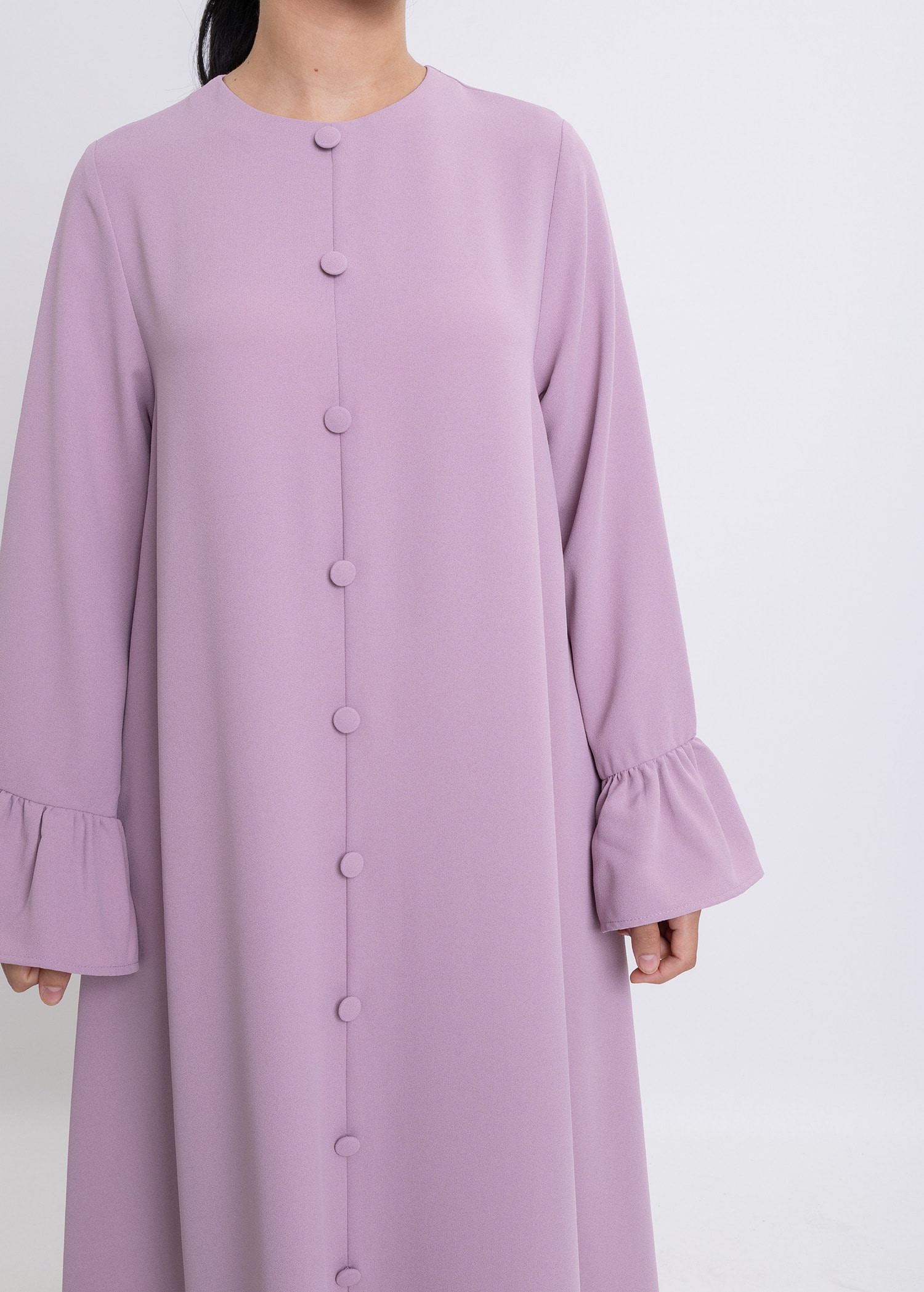 Revna Atelier Sofia Kolları Fırfırlı Kaplama Düğmeli Bordo Elbise