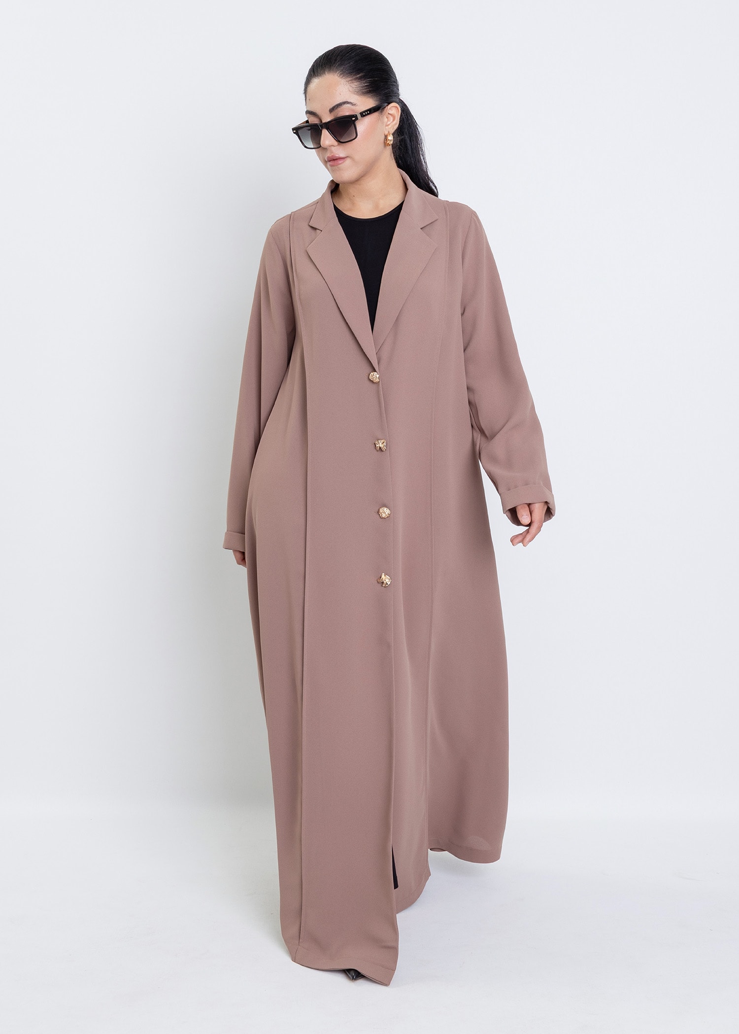 Revna Atelier Pera Gold Düğmeli Cappuccino Ferace