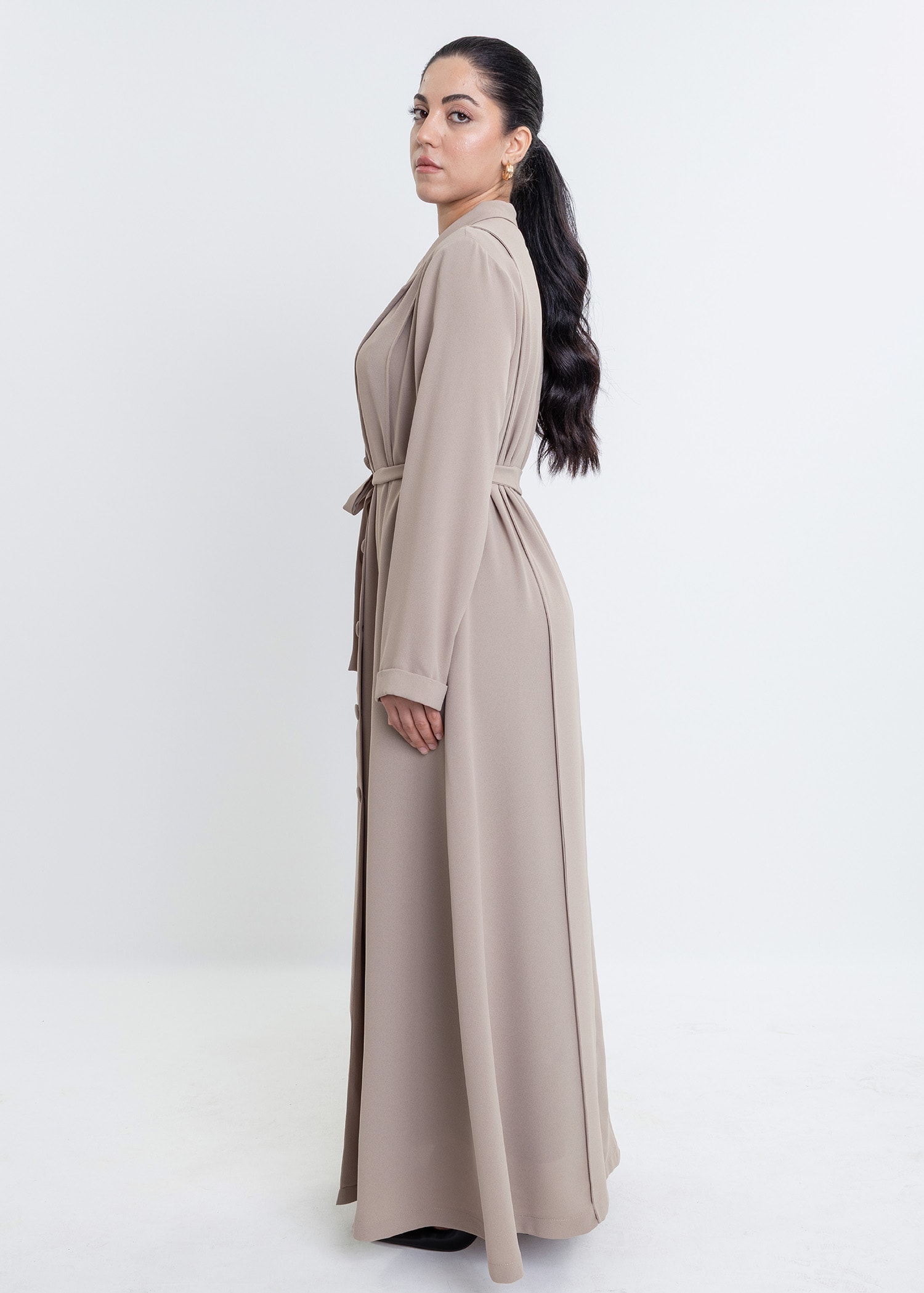 Revna Atelier Luna Kaplama Düğmeli Taş Rengi Ferace