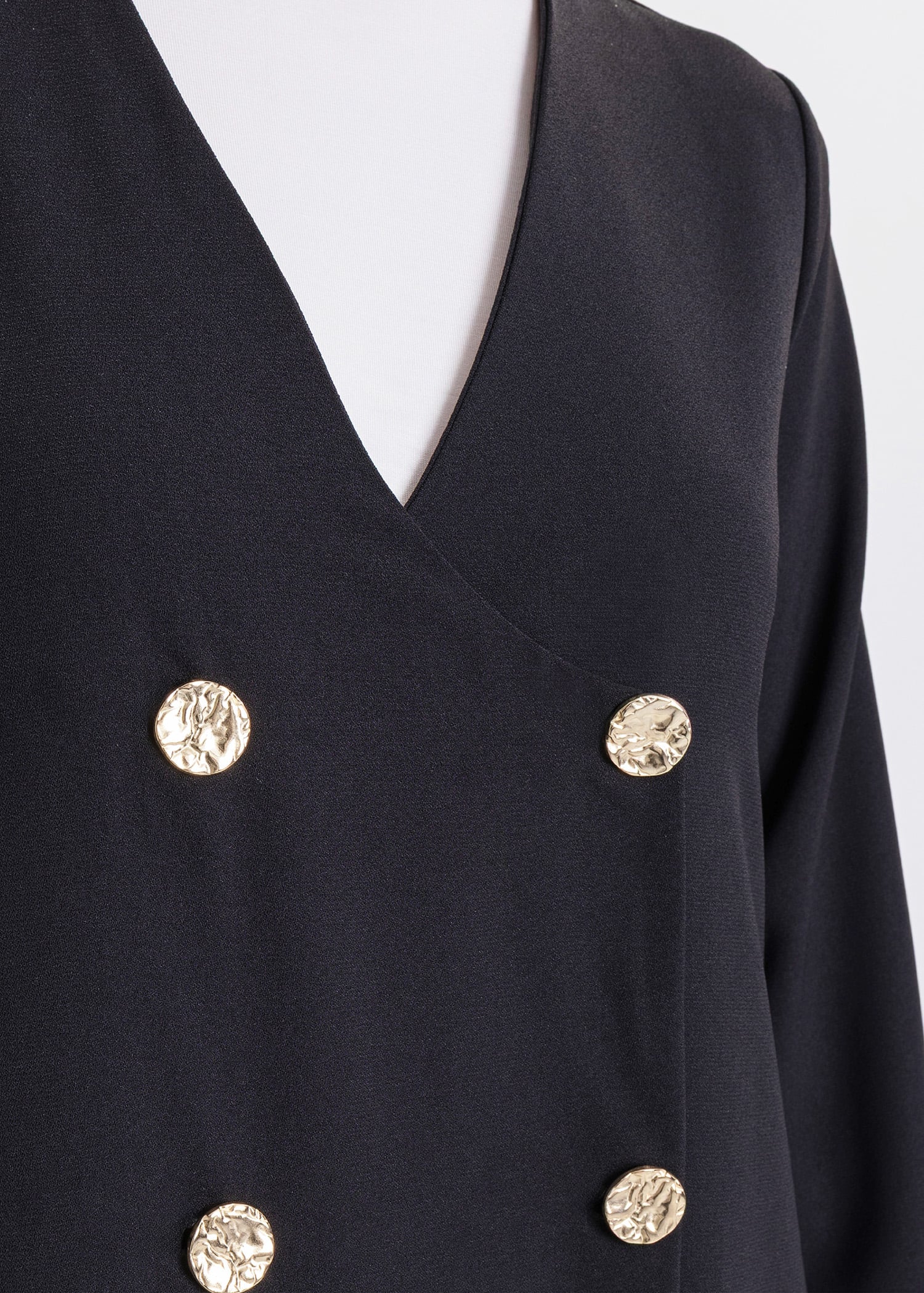 Revna Atelier Liza Kruvaze Gold Düğmeli Siyah Ferace