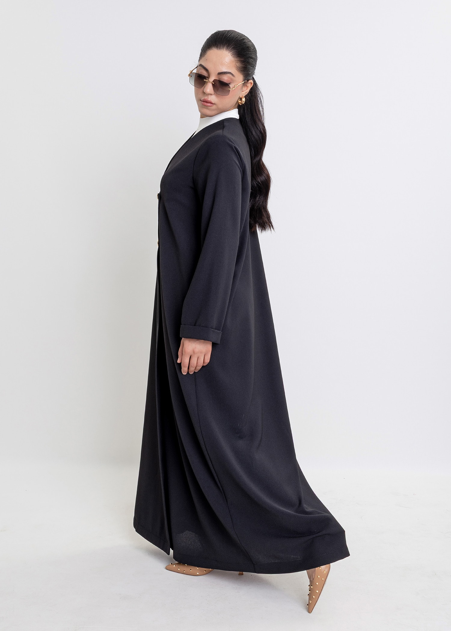 Revna Atelier Liza Kruvaze Gold Düğmeli Siyah Ferace
