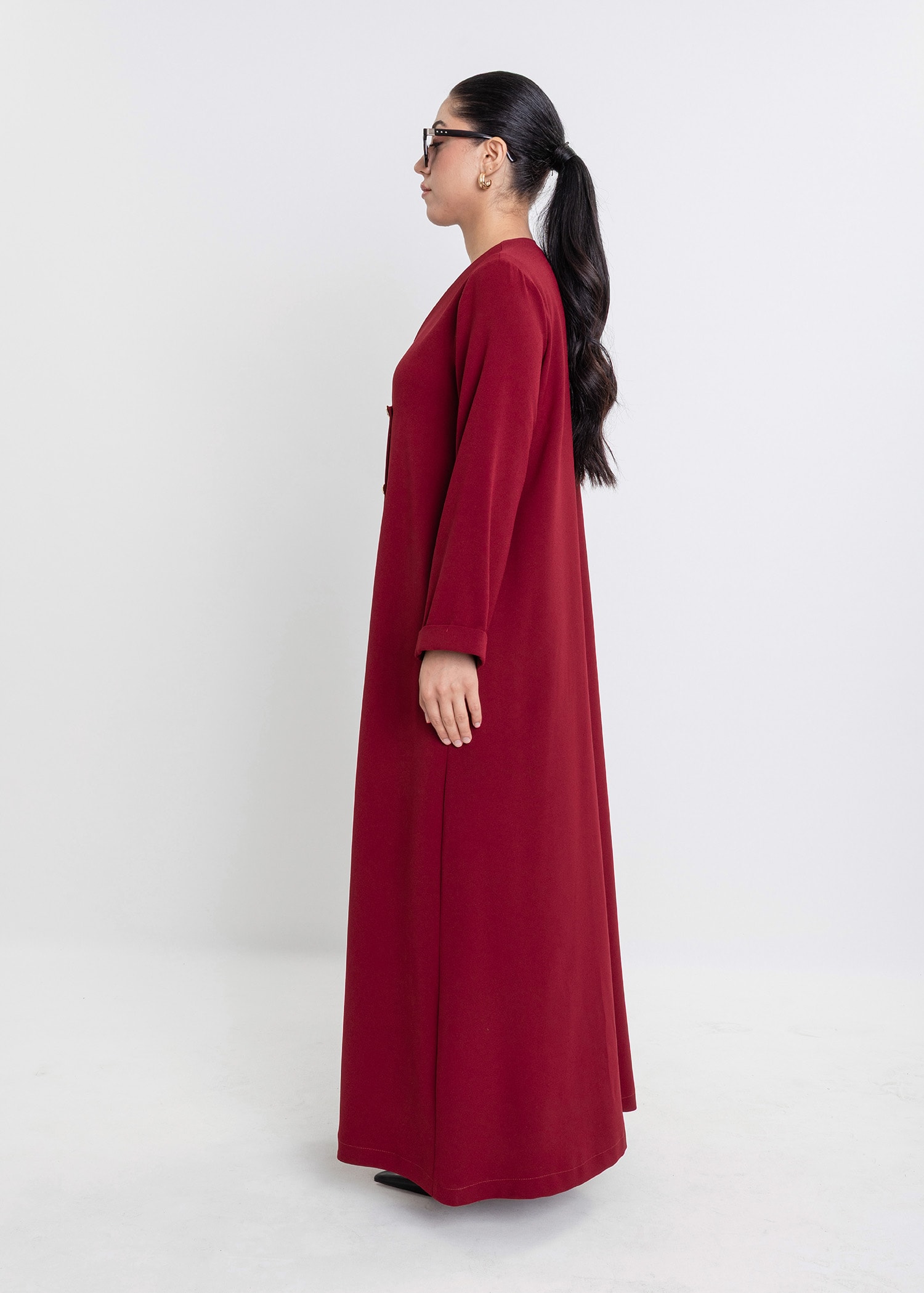 Revna Atelier Liza Kruvaze Gold Düğmeli Bordo Ferace