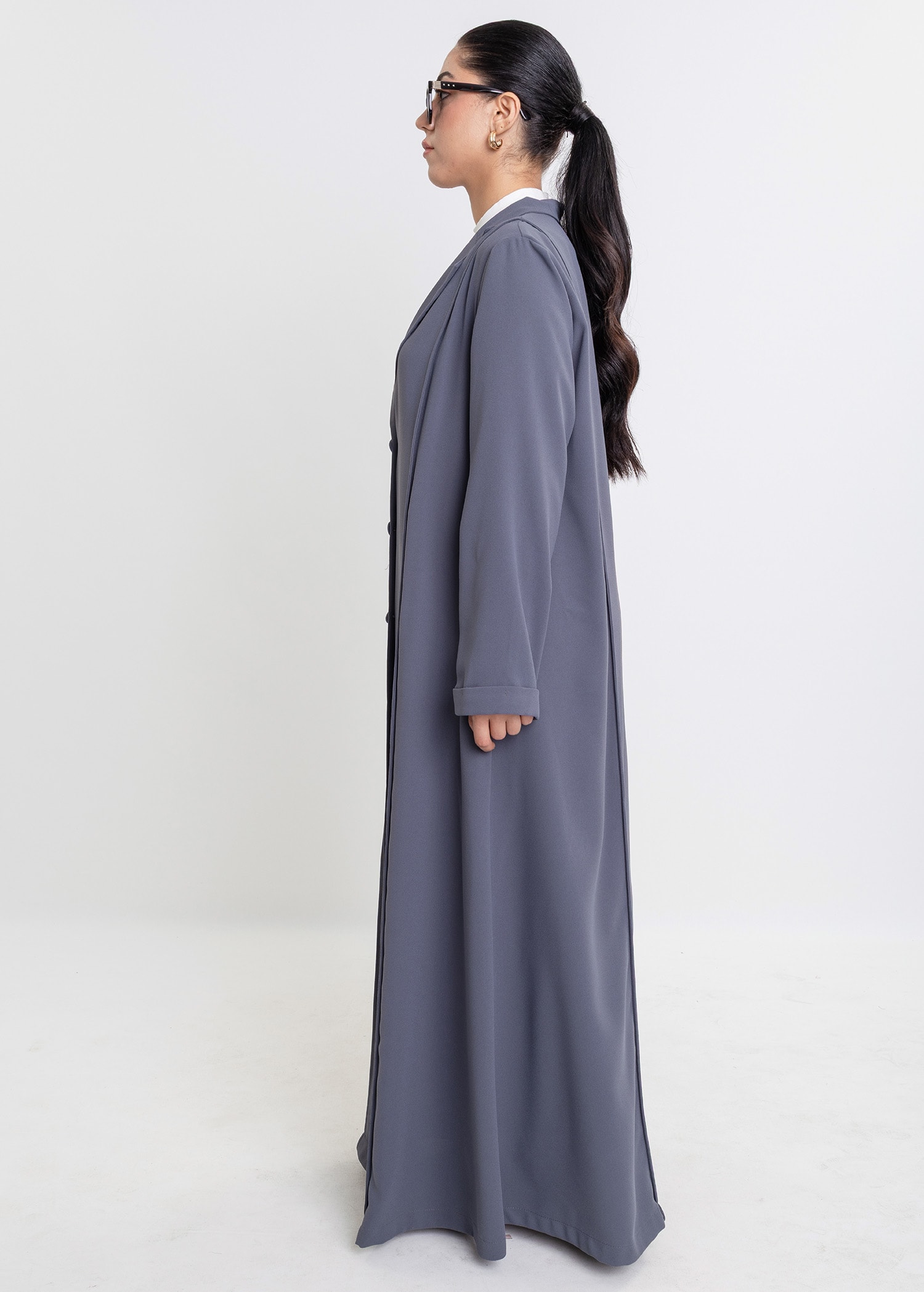 Revna Atelier Luna Kaplama Düğmeli Füme Ferace