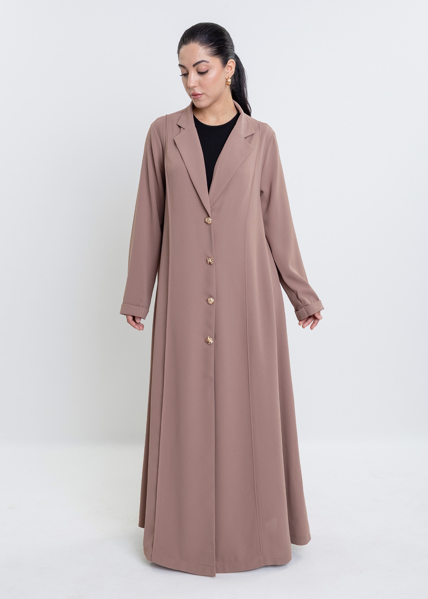 Revna Atelier Pera Gold Düğmeli Cappuccino Ferace