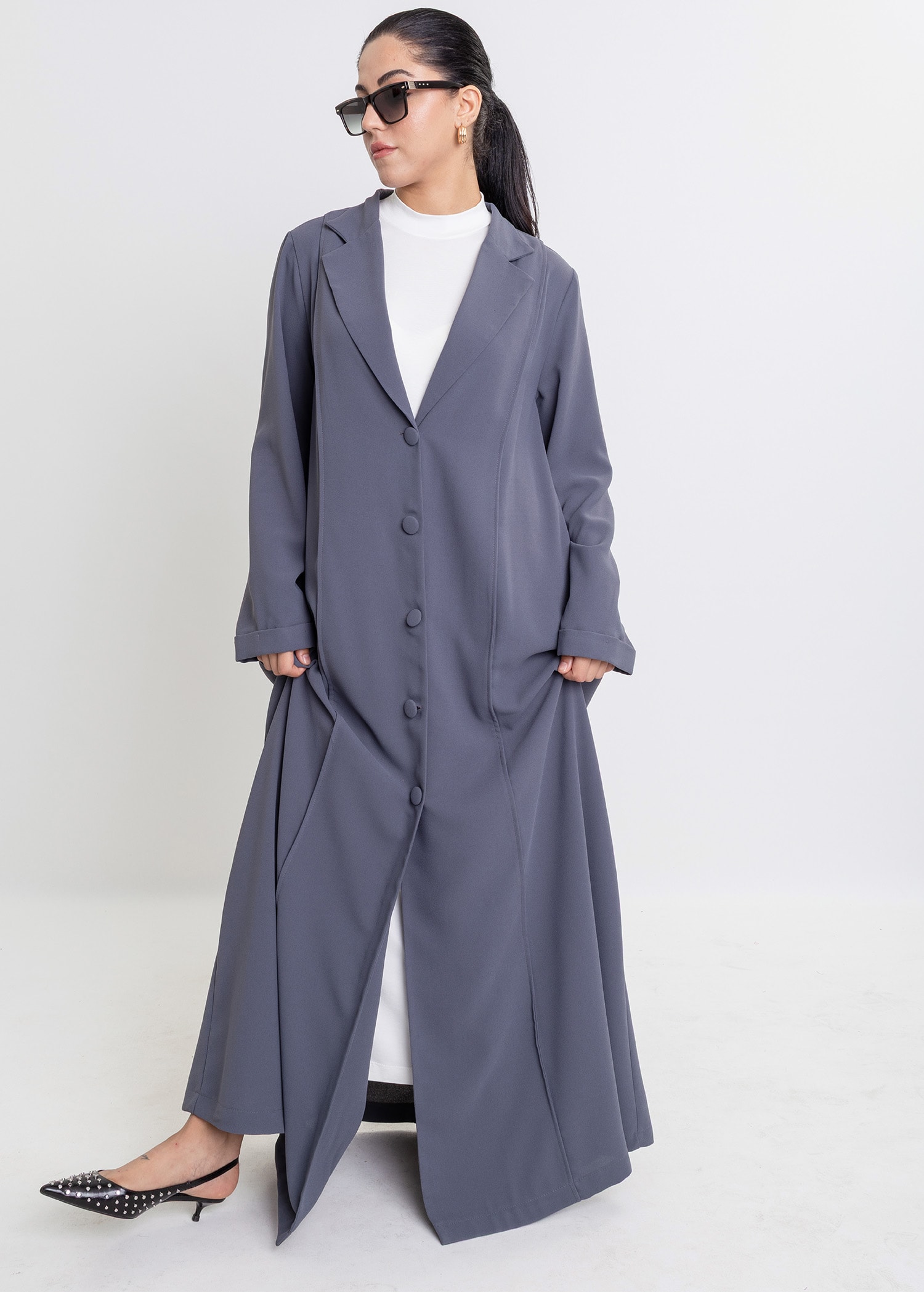 Revna Atelier Luna Kaplama Düğmeli Füme Ferace