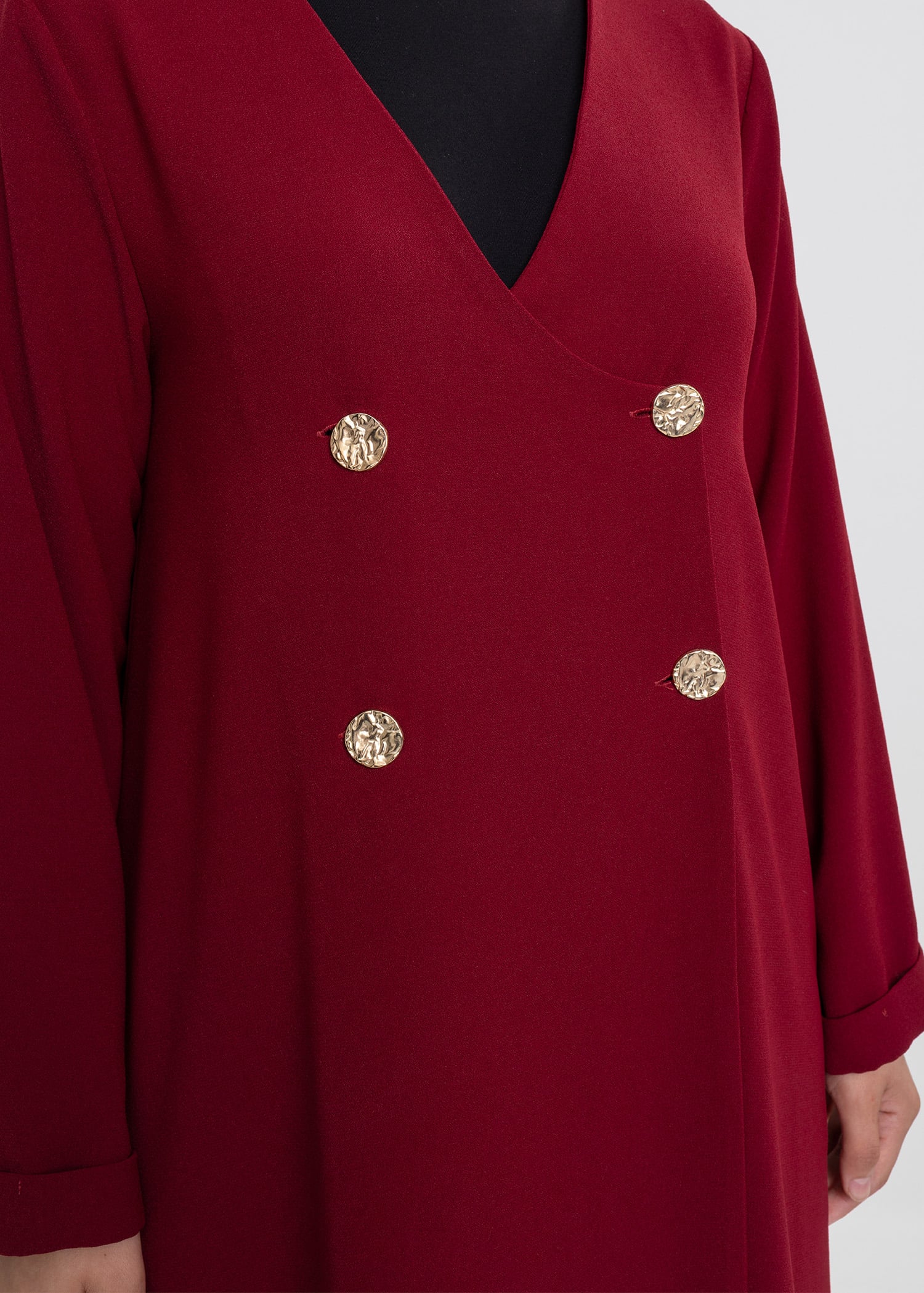 Revna Atelier Liza Kruvaze Gold Düğmeli Bordo Ferace