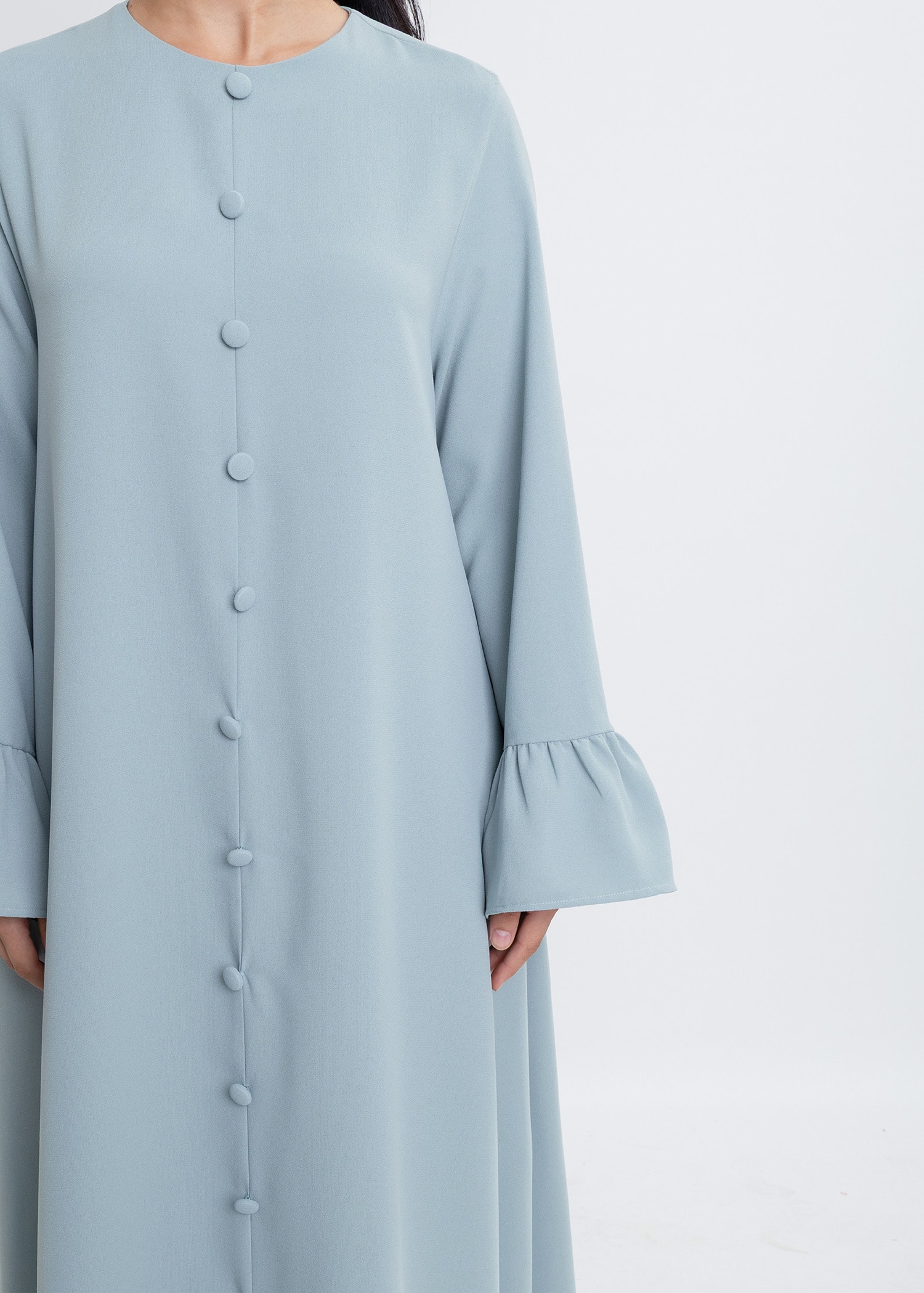 Revna Atelier Sofia Kolları Fırfırlı Kaplama Düğmeli Nil Yeşili Elbise