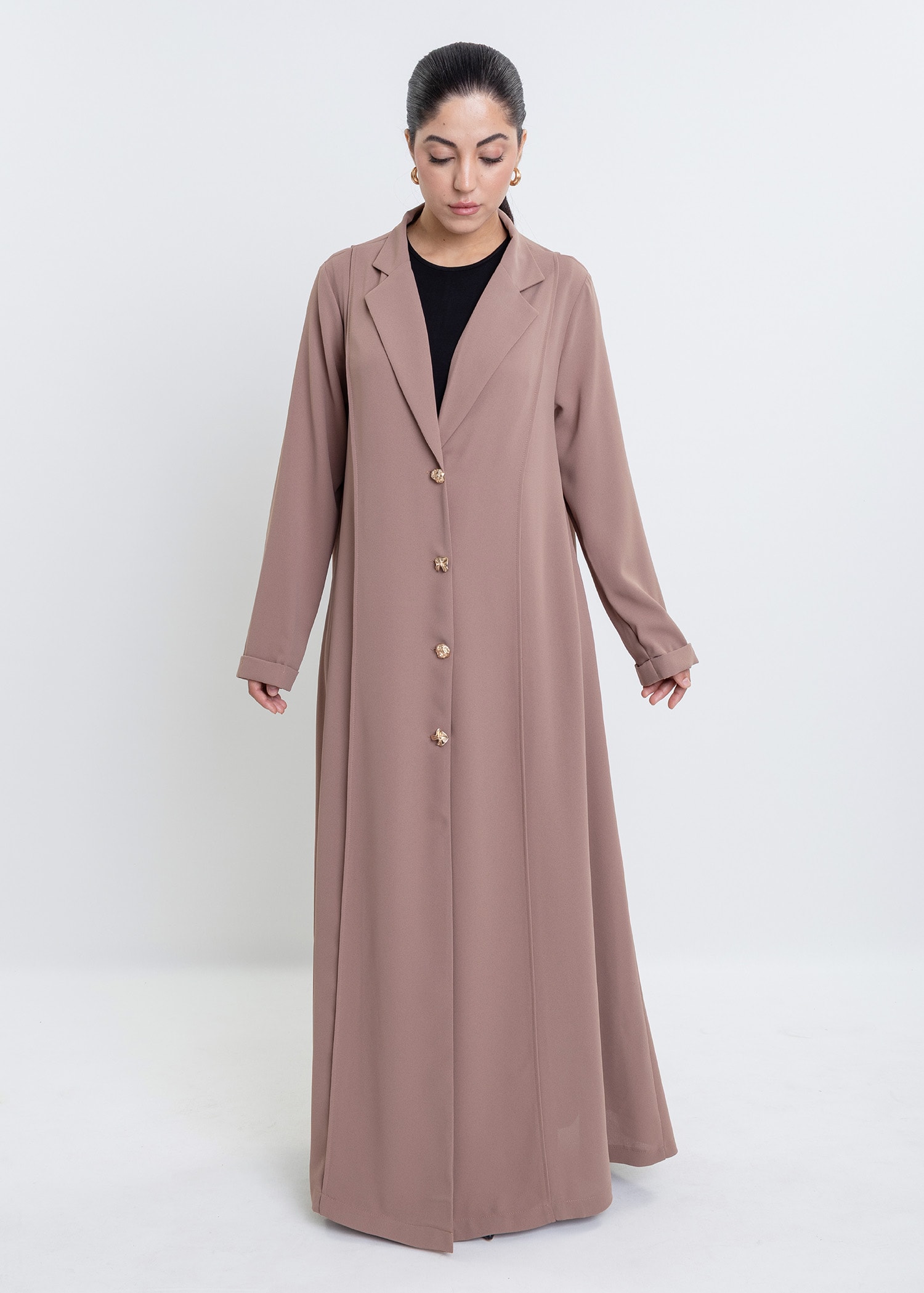 Revna Atelier Pera Gold Düğmeli Cappuccino Ferace