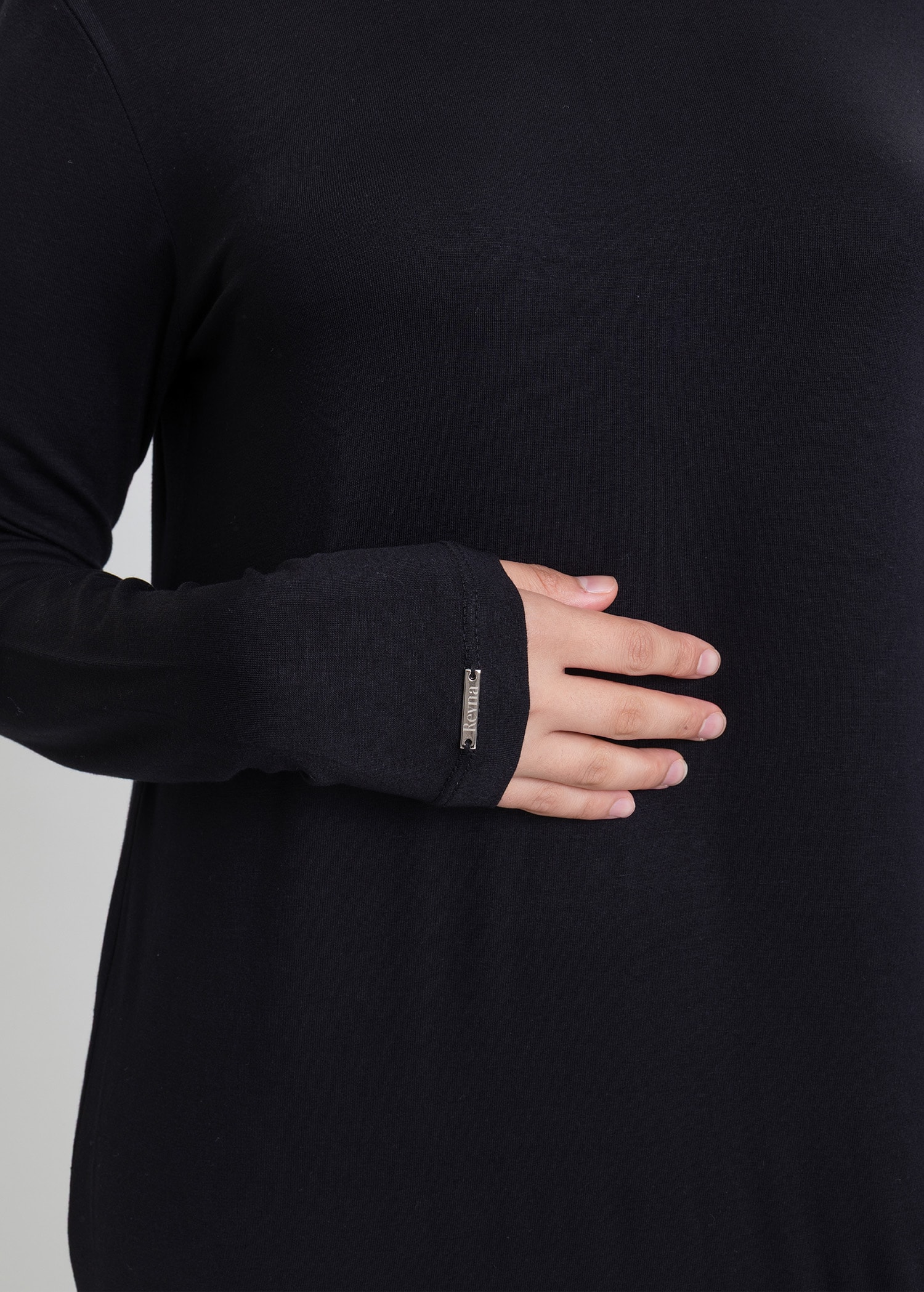 Revna Atelier Soft Yarım Balıkçı Uzun Kol Siyah Elbise
