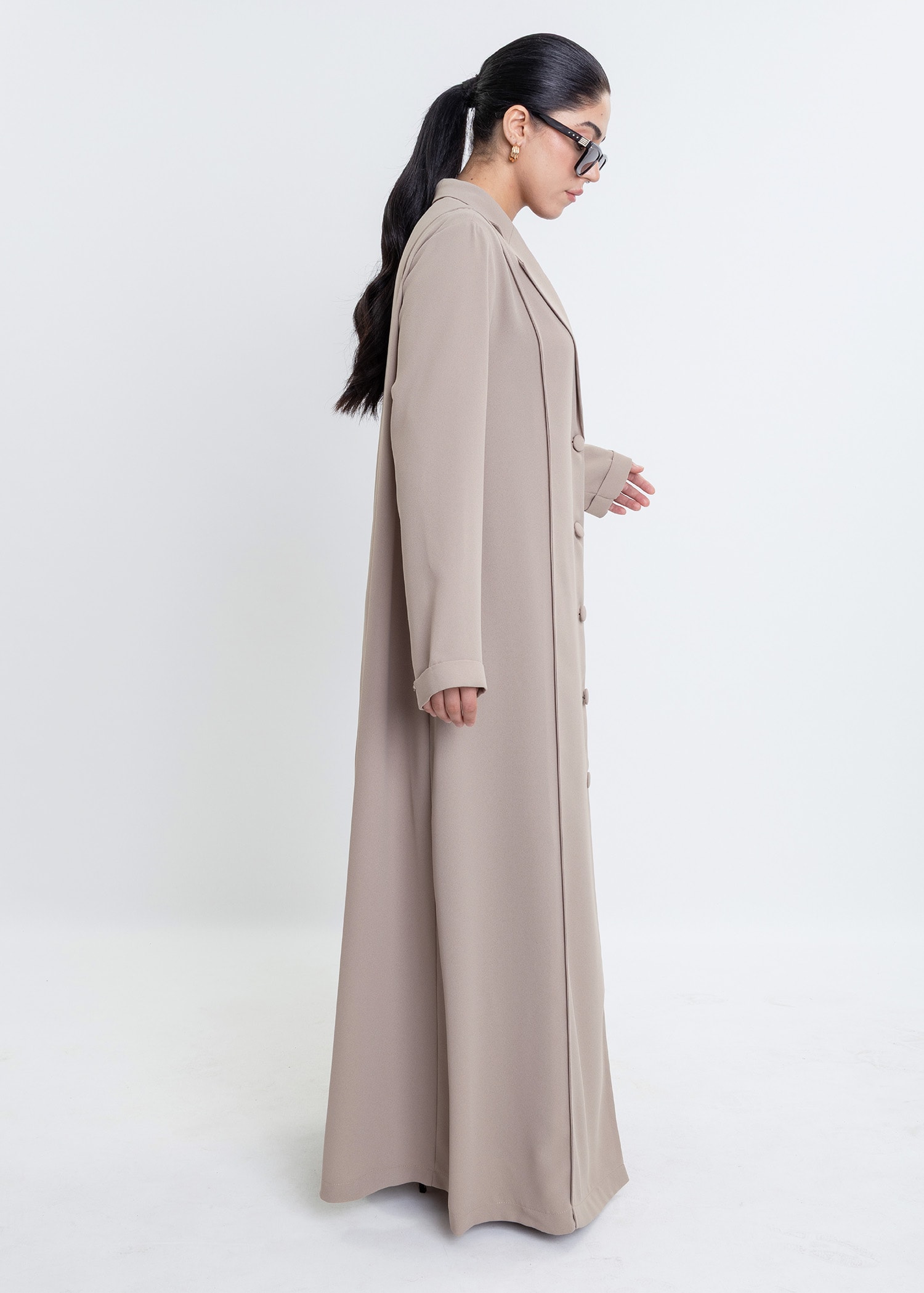 Revna Atelier Luna Kaplama Düğmeli Taş Rengi Ferace